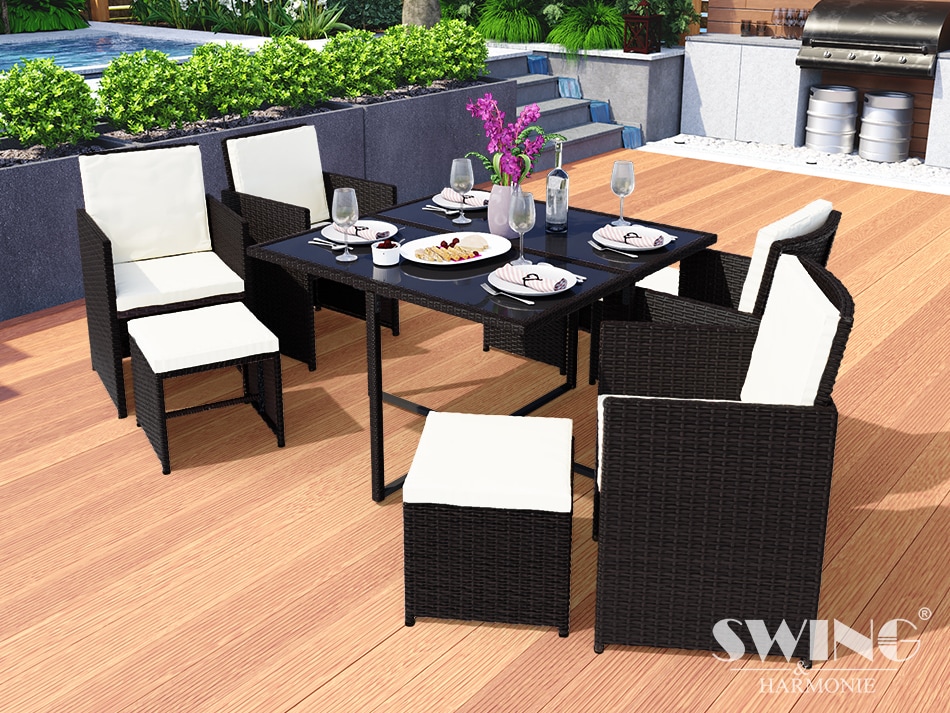 Swing&Harmonie Vegas Polyrattan Sitzgruppe Esstisch Lounge Gartenm&ouml;bel Essgruppe Sitzgarnitur Set - versch. Ausf&uuml;hrungen 