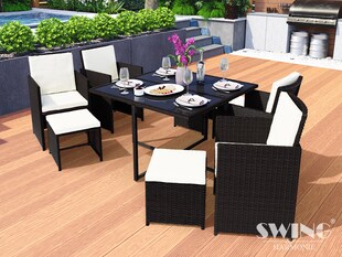 Swing&Harmonie Vegas Polyrattan Sitzgruppe Esstisch Lounge Gartenmöbel Essgruppe Sitzgarnitur Set - versch. Ausführungen 