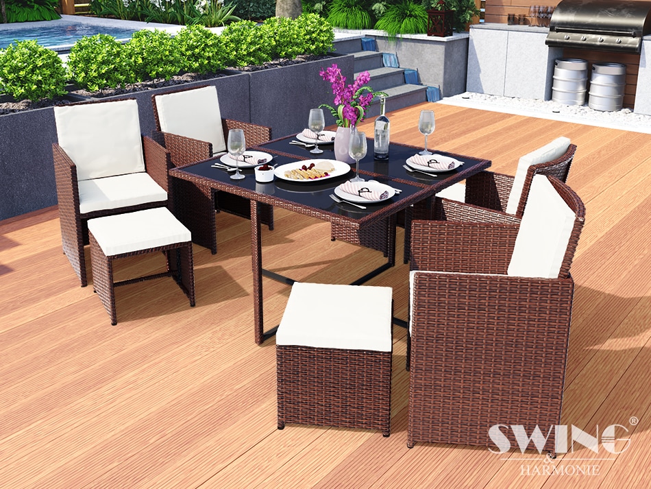 Swing&Harmonie Vegas Polyrattan Sitzgruppe Esstisch Lounge Gartenm&ouml;bel Essgruppe Sitzgarnitur Set - versch. Ausf&uuml;hrungen 