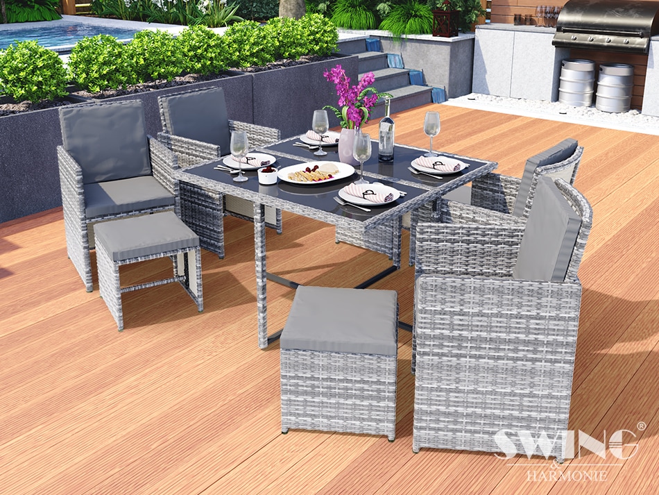 Swing&Harmonie Vegas Polyrattan Sitzgruppe Esstisch Lounge Gartenm&ouml;bel Essgruppe Sitzgarnitur Set - versch. Ausf&uuml;hrungen 