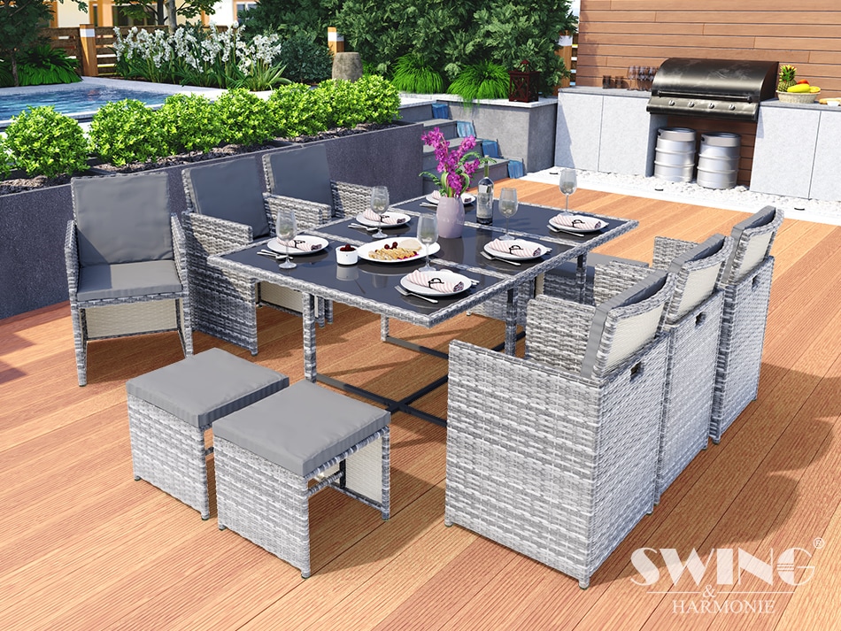 Swing&Harmonie Vegas Polyrattan Sitzgruppe Esstisch Lounge Gartenm&ouml;bel Essgruppe Sitzgarnitur Set - versch. Ausf&uuml;hrungen 