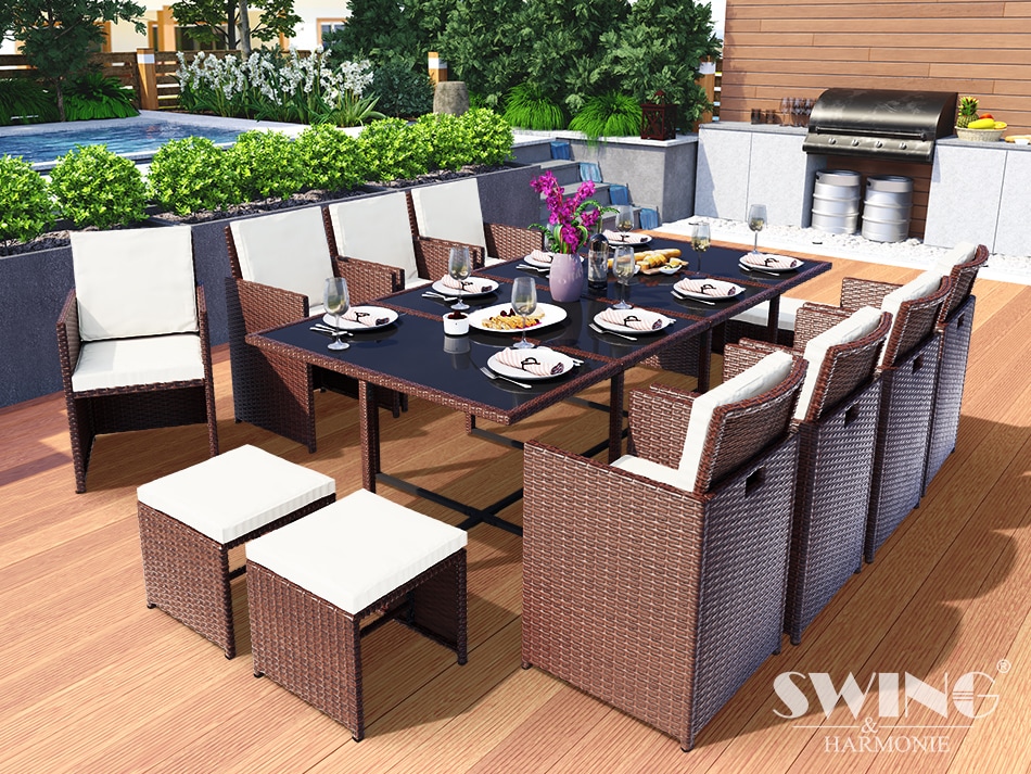 Swing&Harmonie Vegas Polyrattan Sitzgruppe Esstisch Lounge Gartenm&ouml;bel Essgruppe Sitzgarnitur Set - versch. Ausf&uuml;hrungen 