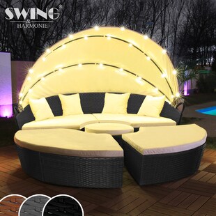 Swing&Harmonie LED - Sonneninsel Rattan Lounge Polyrattan Sitzgruppe Liege Insel inkl. Abdeckcover  - versch. Ausführungen 