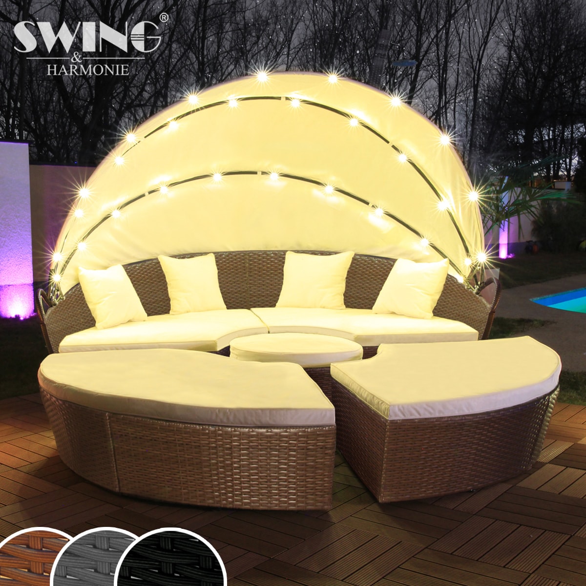 Swing&Harmonie LED - Sonneninsel Rattan Lounge Polyrattan Sitzgruppe Liege Insel inkl. Abdeckcover  - versch. Ausf&uuml;hrungen - Bild 1