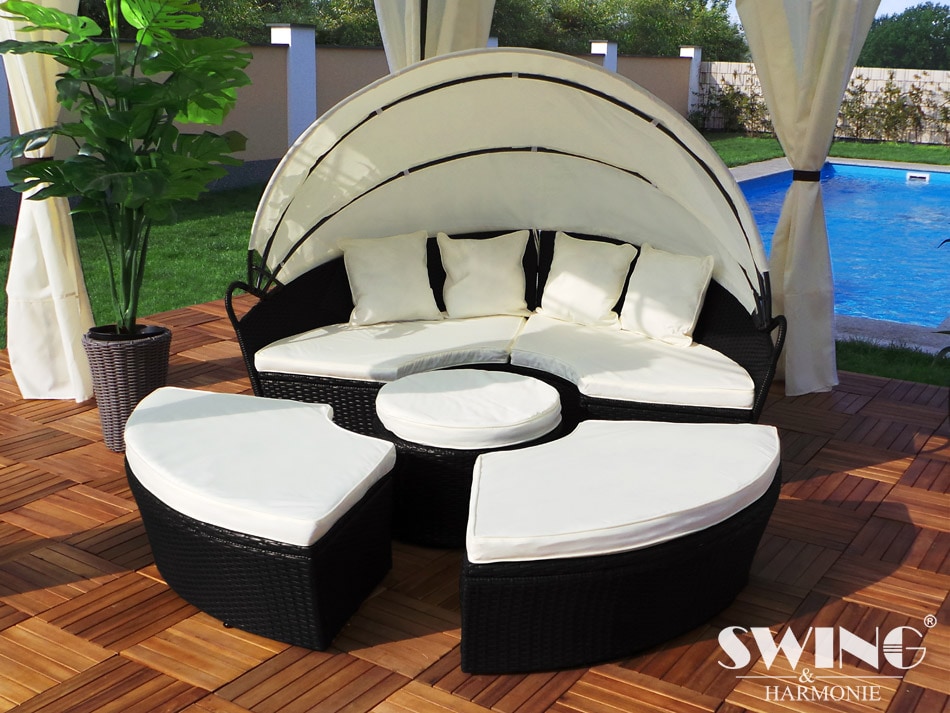 Swing&Harmonie LED - Sonneninsel Rattan Lounge Polyrattan Sitzgruppe Liege Insel inkl. Abdeckcover  - versch. Ausf&uuml;hrungen 
