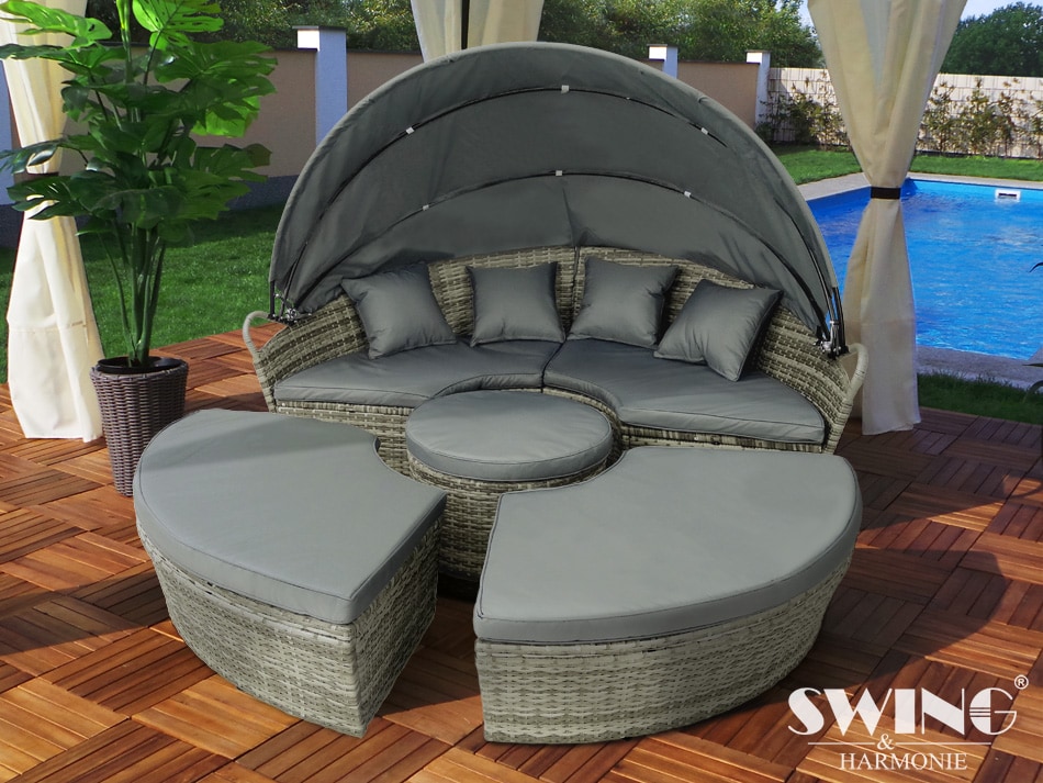 Swing&Harmonie LED - Sonneninsel Rattan Lounge Polyrattan Sitzgruppe Liege Insel inkl. Abdeckcover  - versch. Ausf&uuml;hrungen 