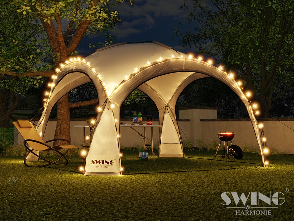 Swing&Harmonie LED Event Pavillon 3,6 x 3,6m DomeShelter Garten Pavillion inkl. Solarmodul Pavilion Designer Gartenzelt Camping Pavilon Partyzelt mit Beleuchtung - versch. Ausf&uuml;hrungen 