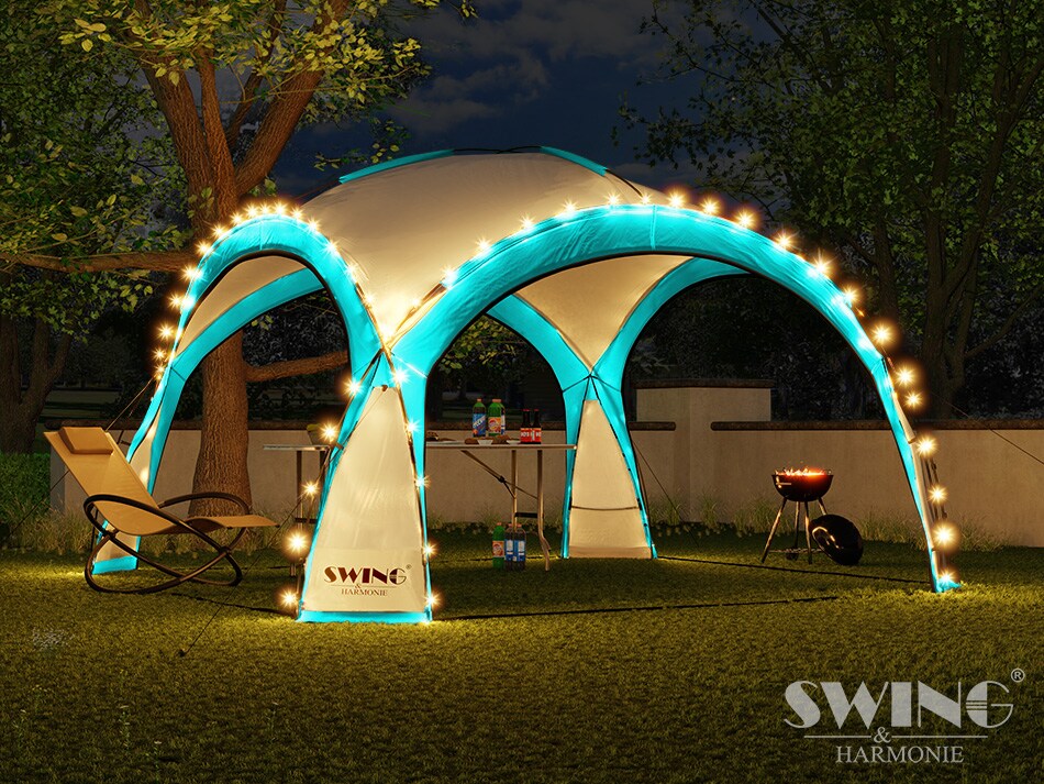 Swing&Harmonie LED Event Pavillon 3,6 x 3,6m DomeShelter Garten Pavillion inkl. Solarmodul Pavilion Designer Gartenzelt Camping Pavilon Partyzelt mit Beleuchtung - versch. Ausf&uuml;hrungen 