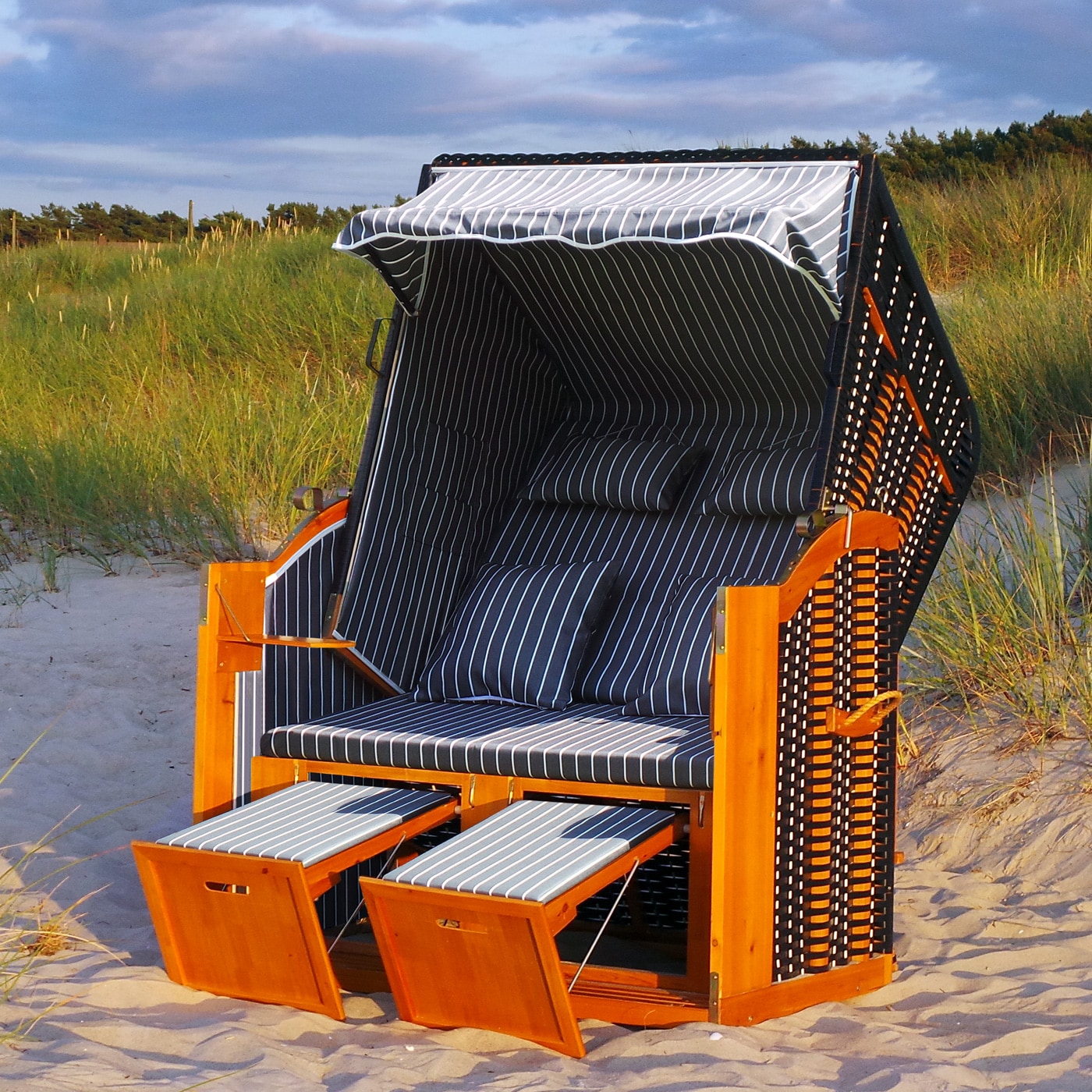 Swing&Harmonie LED - Strandkorb XXL - 118cm inkl. Abdeckcover Volllieger Ostsee Sonneninsel Rattan M&ouml;bel Polyrattan - versch. Ausf&uuml;hrungen 