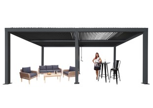 Pergola MCW-L46, Gartenpavillon Lamellen-Pavillon, 10cm-Aluminium-Gestell, Regenrinne sturmfest, 3x6m ~ anthrazit 