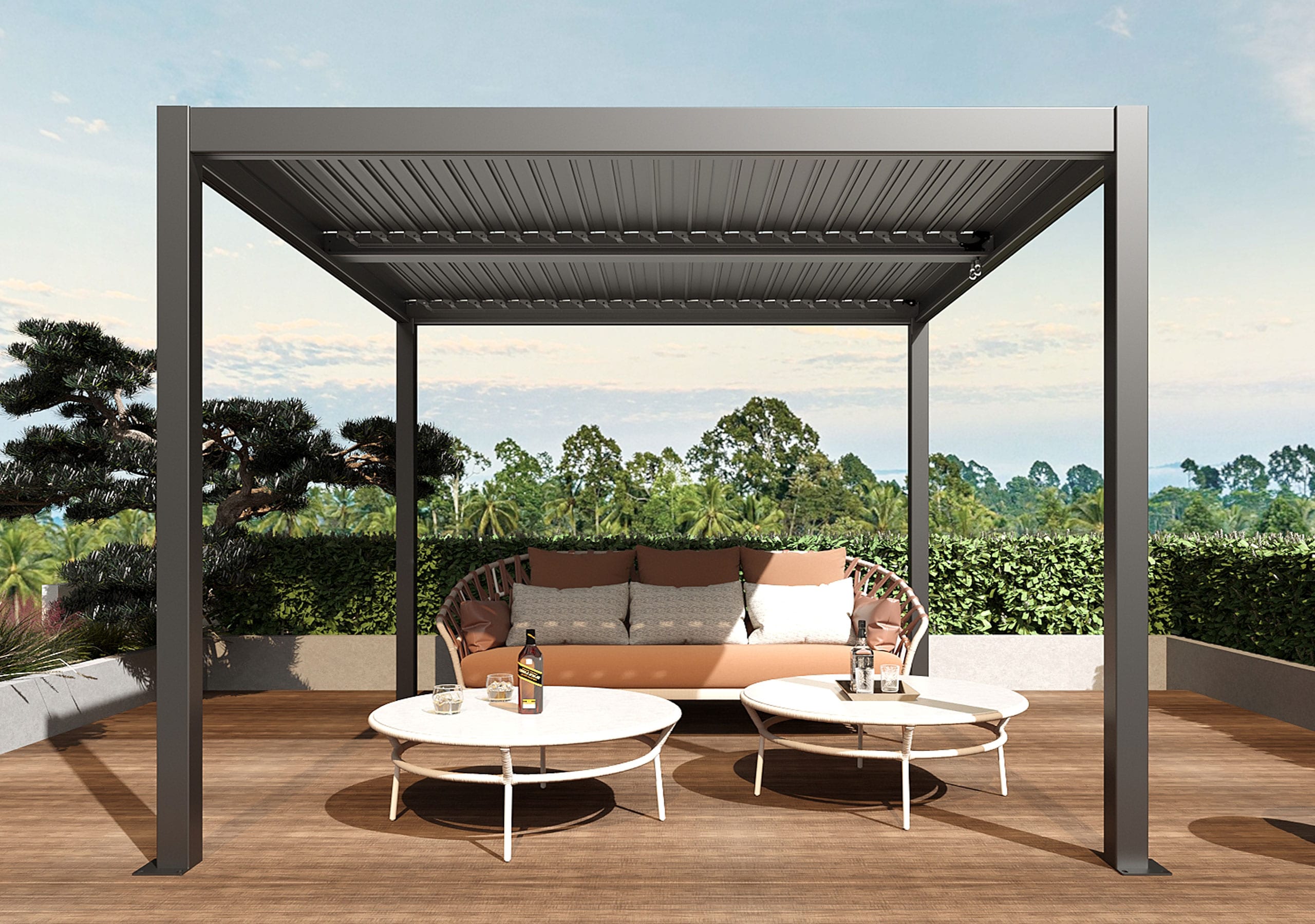 Pergola MCW-L46, Gartenpavillon Lamellen-Pavillon, 11cm-Aluminium-Gestell, Regenrinne sturmfest, 3x4m ~ anthrazit 