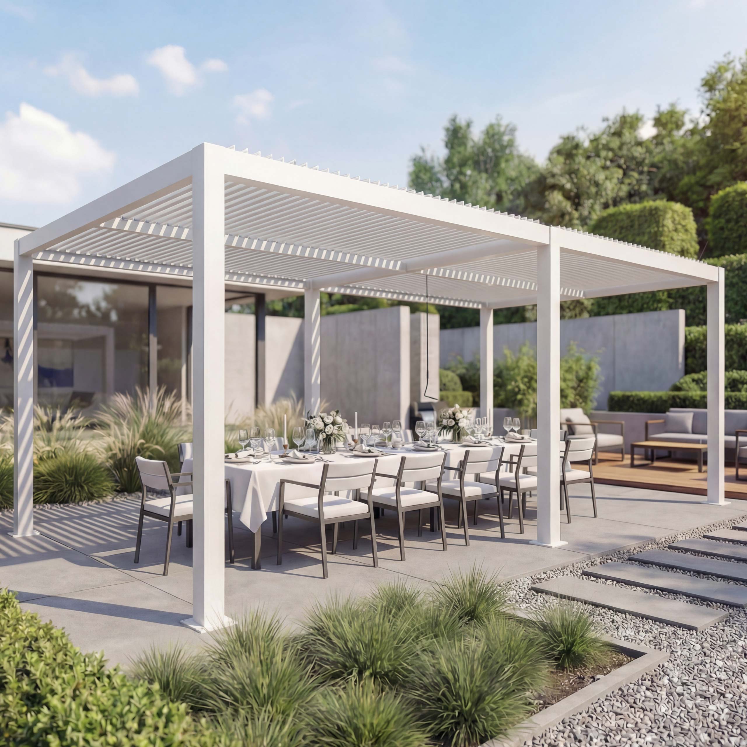 Pergola MCW-L46, Gartenpavillon Lamellen-Pavillon, 11cm-Aluminium-Gestell, Regenrinne sturmfest, 3x6m ~ wei&szlig; 