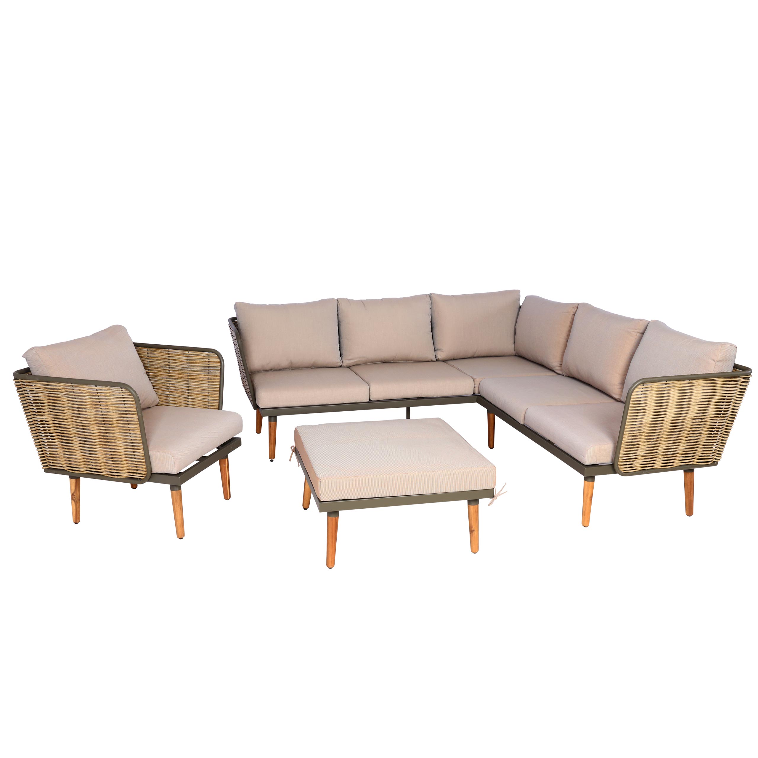 Gartengarnitur MCW-L31, Garnitur Lounge-Set Sofa Outdoor, Spun Poly Metall Poly-Rattan MVG-zertifiziert ~ beige-braun 