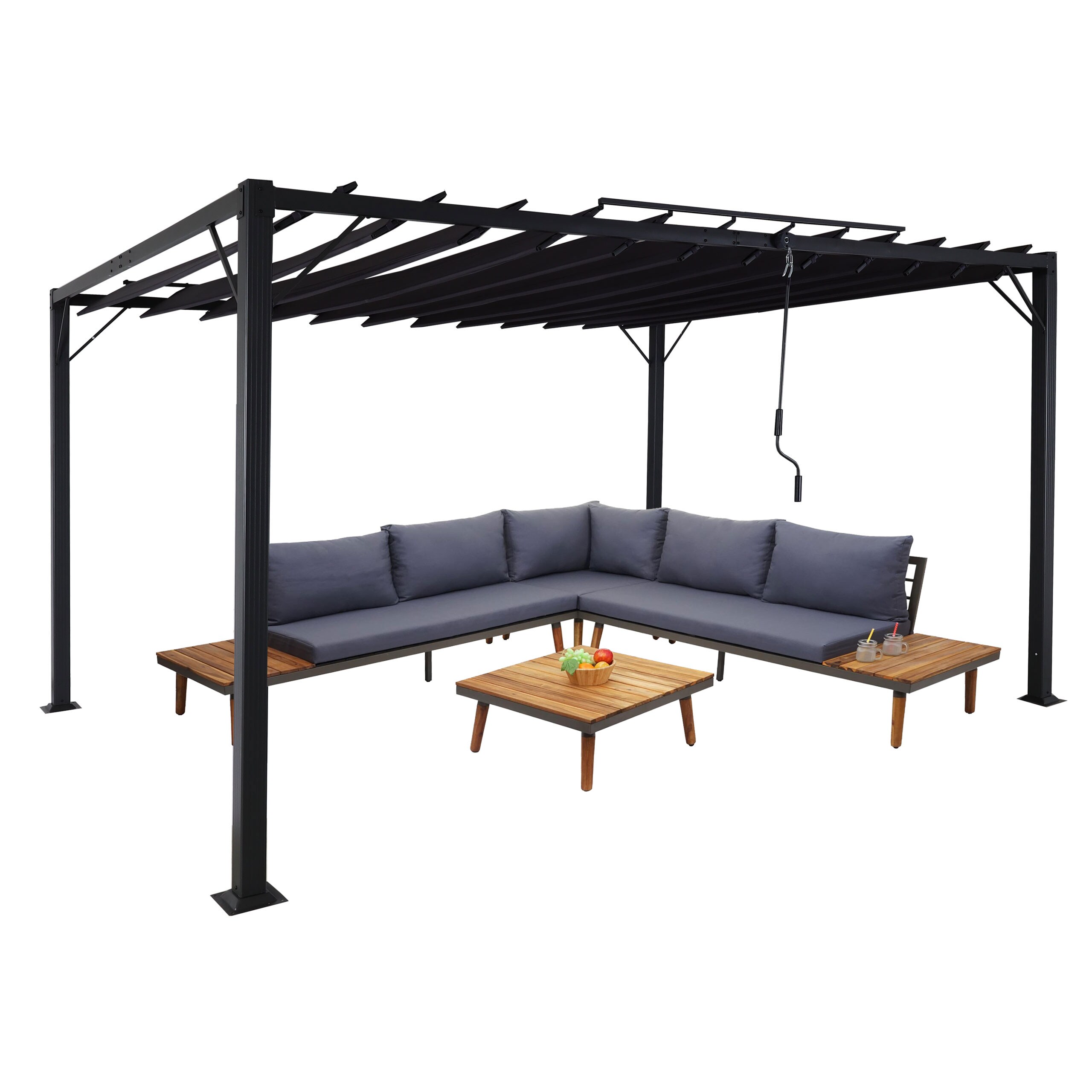 Pergola MCW-L40, Garten Lamellen-Pavillon Terrassen&uuml;berdachung, 8cm-Alu-Gestell Stoff/Textil, 3x4m anthrazit 