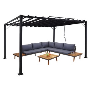 Pergola MCW-L40, Garten Lamellen-Pavillon Terrassenüberdachung, 8cm-Alu-Gestell Stoff/Textil, 3x4m anthrazit 