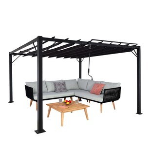Pergola MCW-L40, Garten Lamellen-Pavillon Terrassenüberdachung, 8cm-Alu-Gestell Stoff/Textil, 3x3m anthrazit 