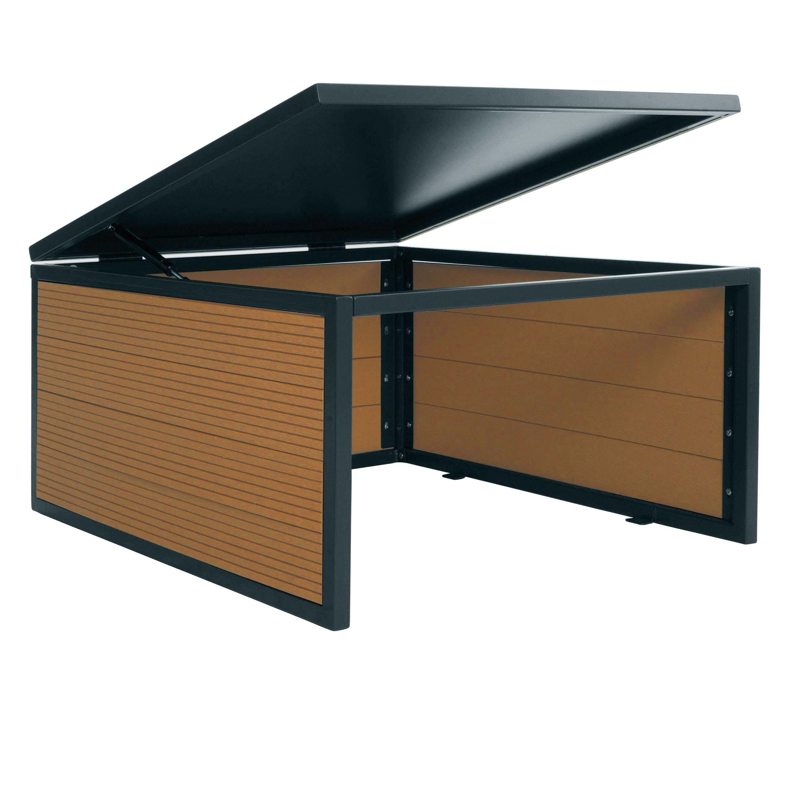 M&auml;hroboter-Garage mit Deckel MCW-L45, Dach Unterstand f&uuml;r Rasenm&auml;her, WPC Metall 35x60x70cm ~ Eiche-Optik 