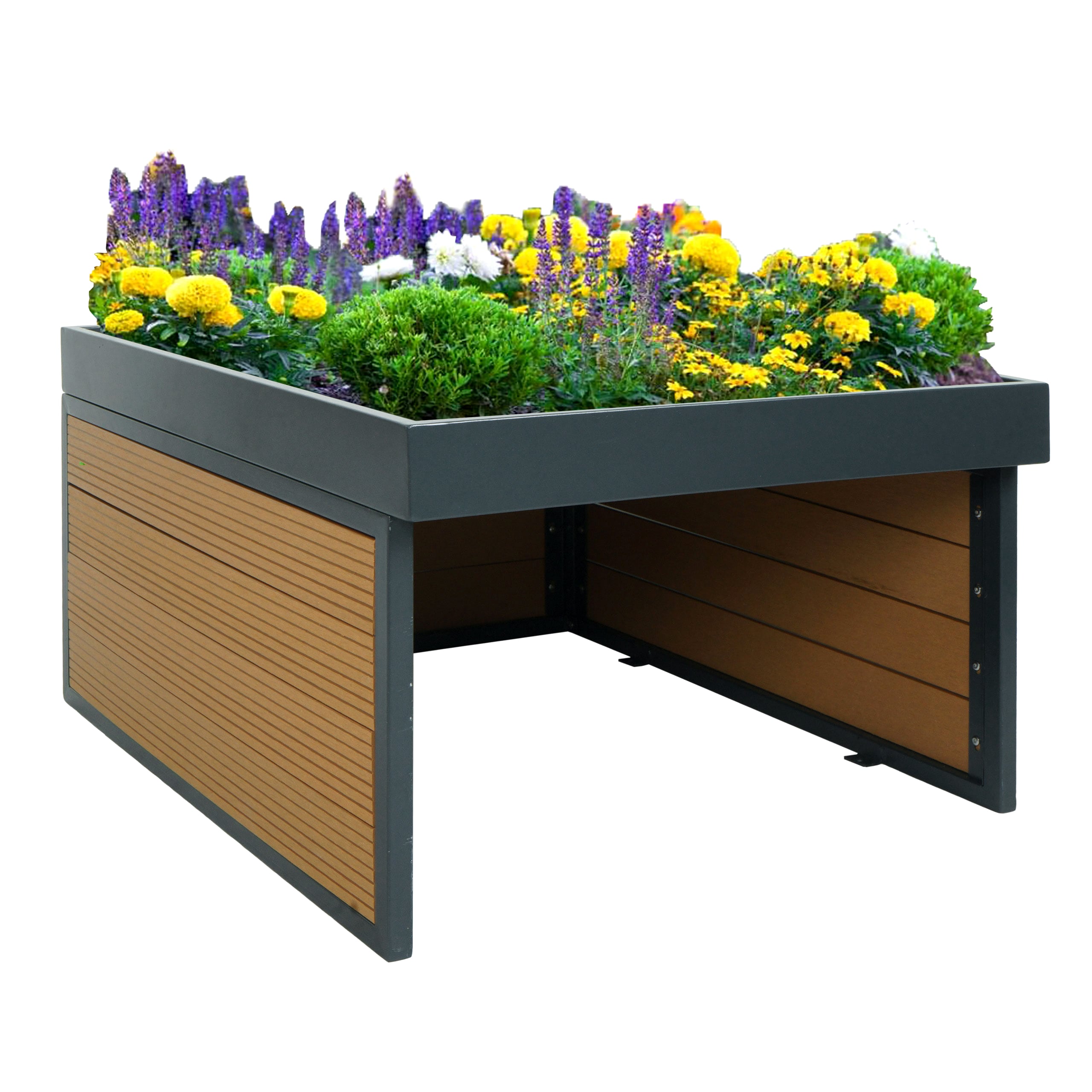 M&auml;hroboter-Garage mit Pflanzkasten MCW-L45, Dach Unterstand f&uuml;r Rasenm&auml;her, WPC Metall 40x60x73cm ~ Eiche-Optik 