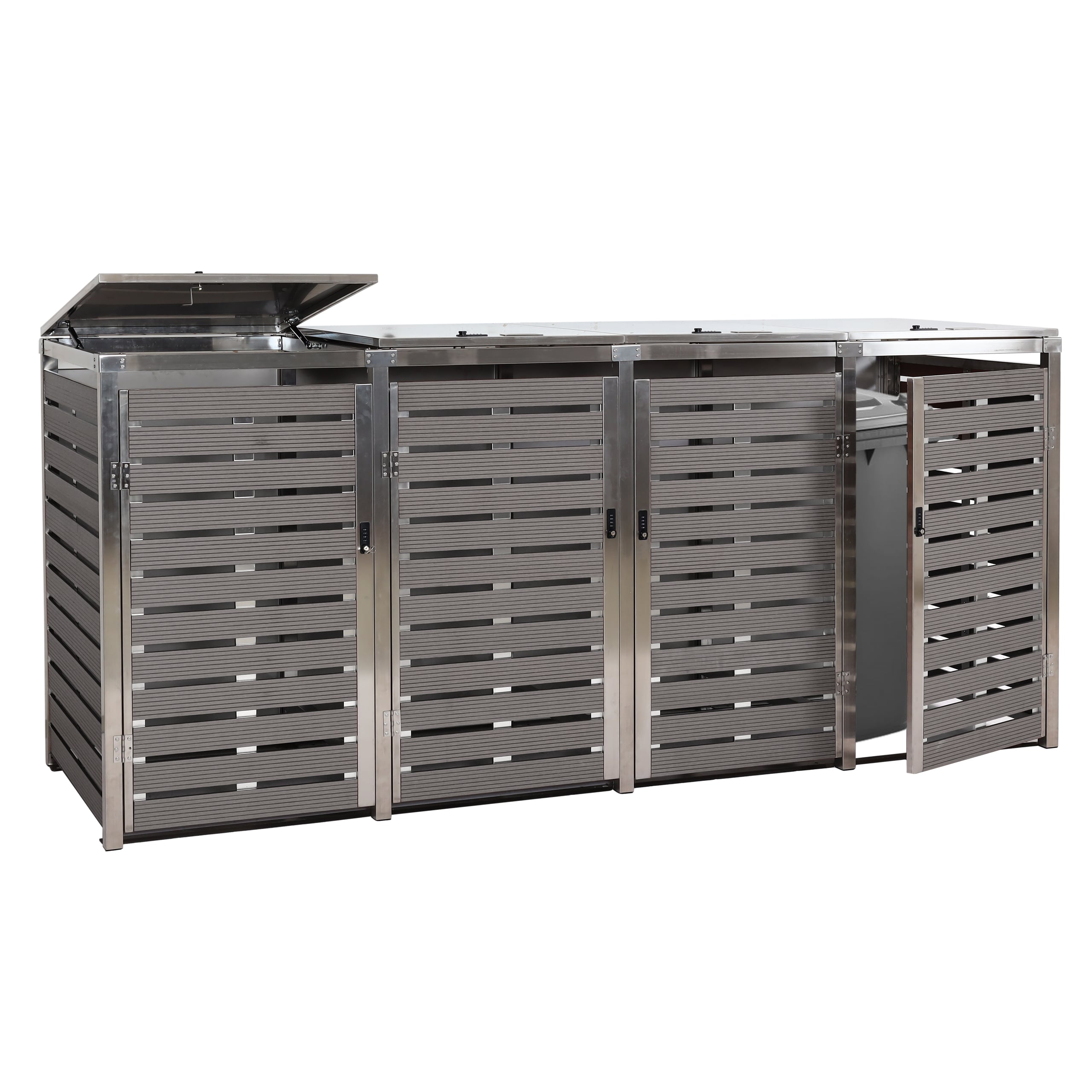 4er M&uuml;lltonnenverkleidung MCW-K14, M&uuml;lltonnenbox, 120x264x85cm WPC Edelstahl 128kg ~ anthrazit 