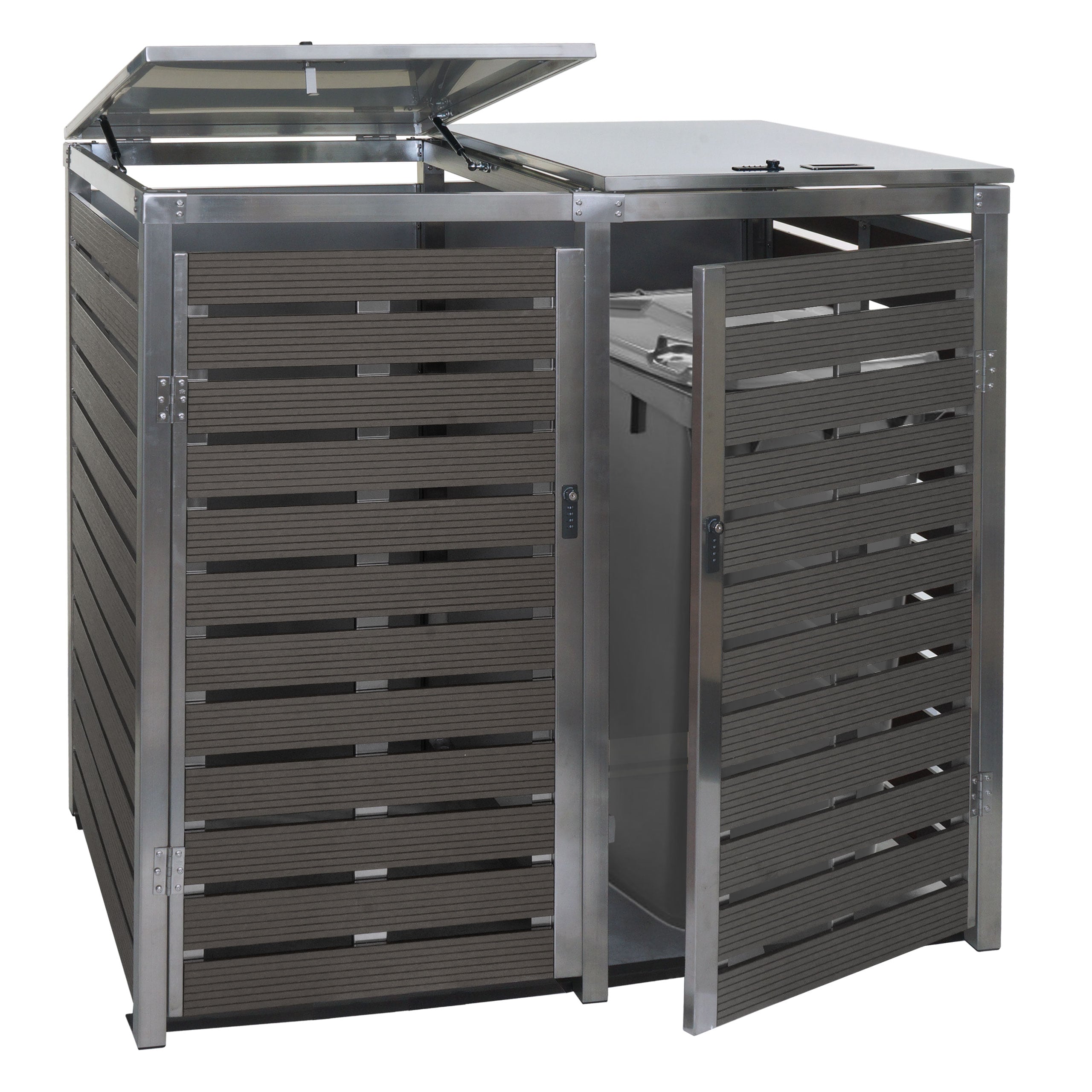 2er M&uuml;lltonnenverkleidung MCW-K14, M&uuml;lltonnenbox, 119x134x84cm WPC Edelstahl 78kg ~ anthrazit 