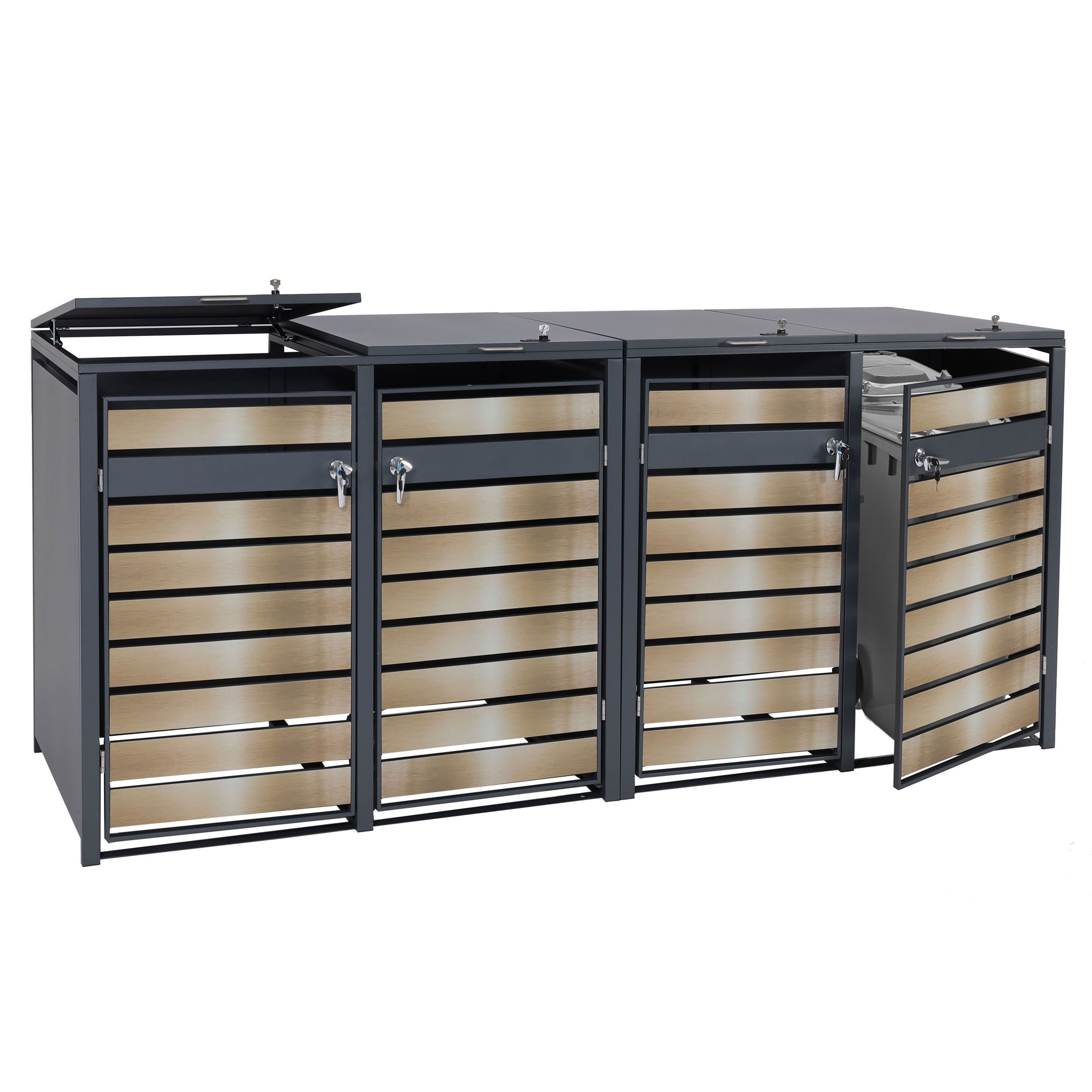 XL 4er/8er-M&uuml;lltonnenverkleidung MCW-J81, M&uuml;lltonnenbox, Metall 118kg anthrazit ~ gold 