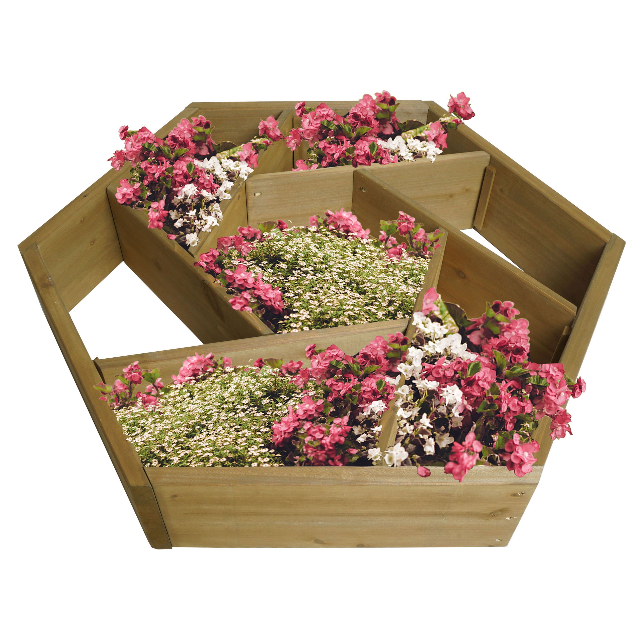 Pflanzkasten MCW-L70, Blumentopf Blumenbeet 7 F&auml;cher, eckig 100x87cm Outdoor Tanne Holz MVG-zertifiziert, braun 
