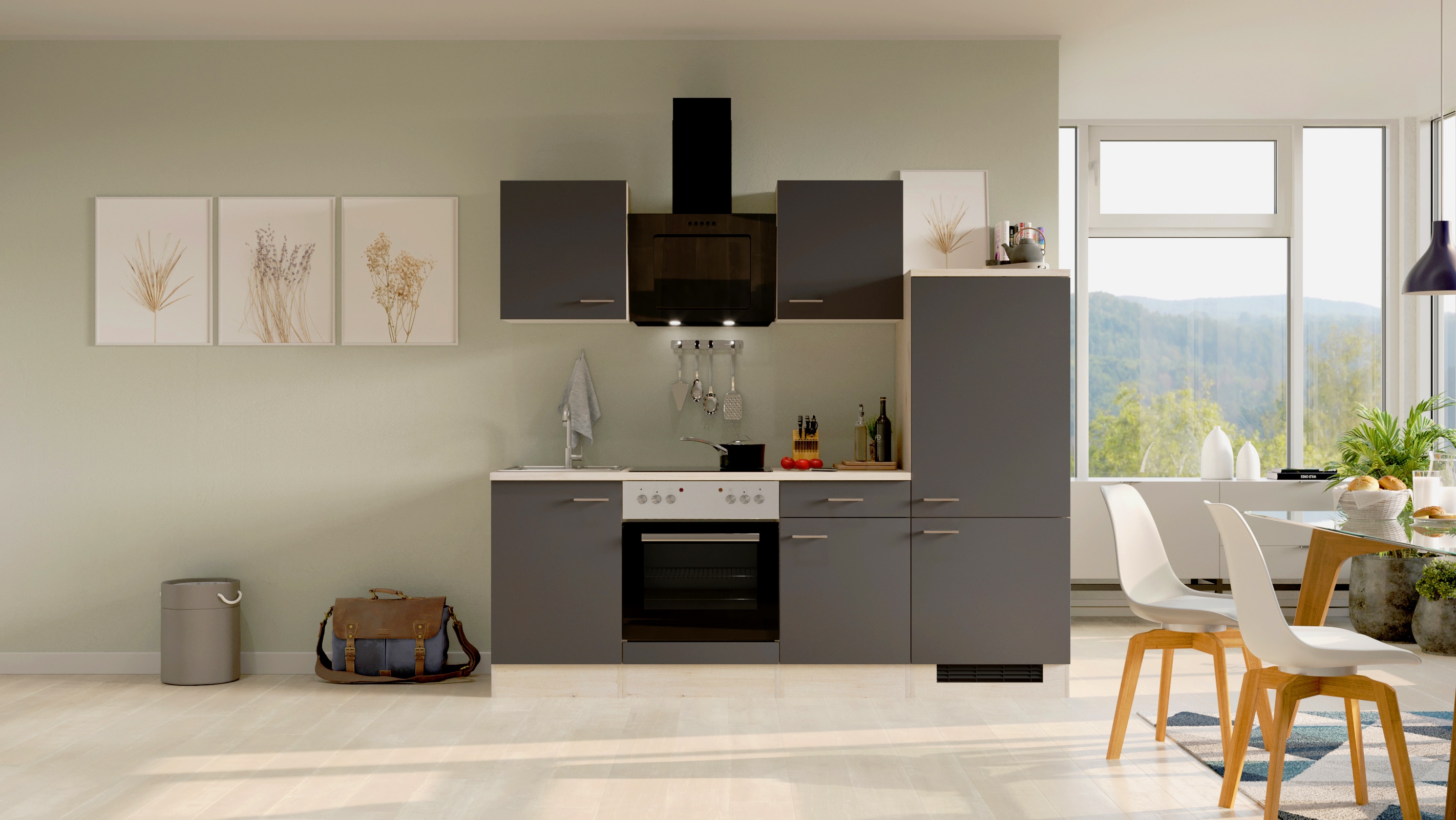 Flex- Well K&uuml;chenzeile "Stauraumwunder" 220cm -G-220-1706-005 -versch. Ausf&uuml;hrungen-Morena 