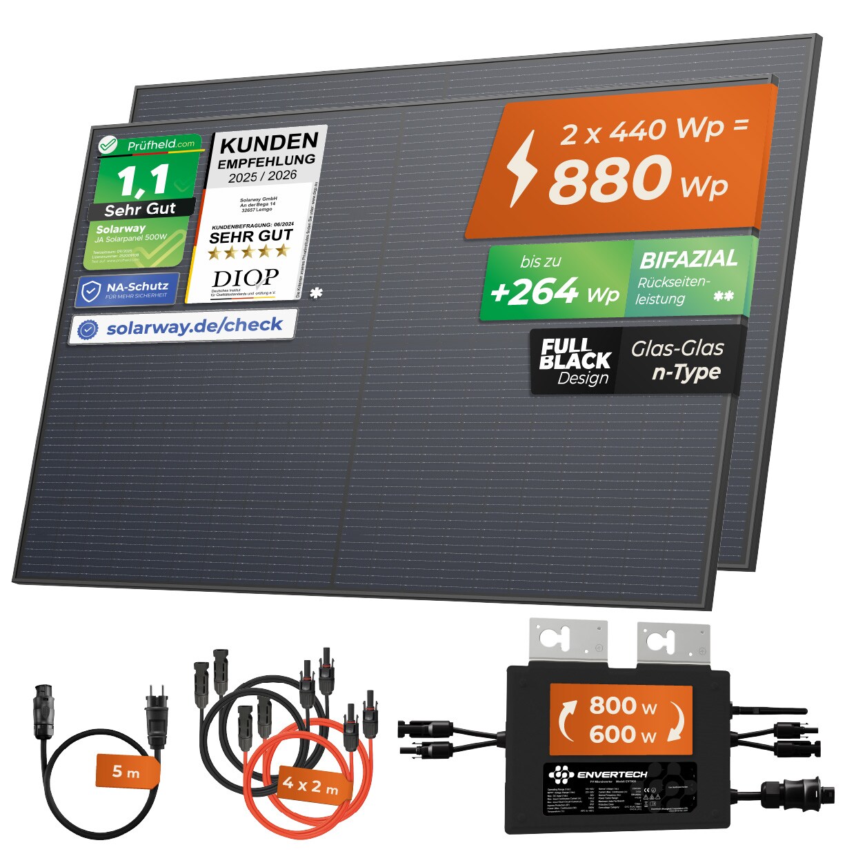 Solarway Balkonkraftwerk 880W / 800W Solaranlage Steckerfertig WIFI Komplettset Photovoltaik Anlage 