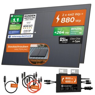 Solarway Balkonkraftwerk 880W / 800W Solaranlage Steckerfertig WIFI Komplettset Photovoltaik Anlage 