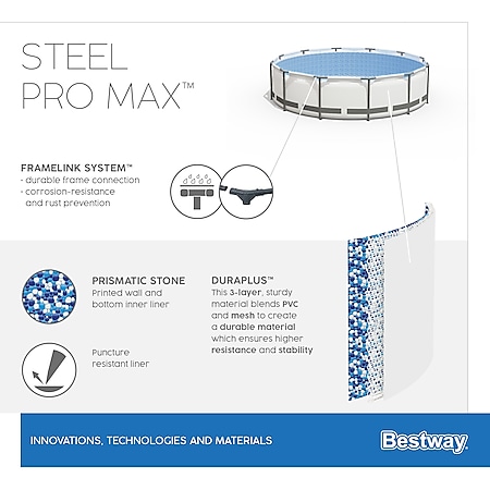 Bestway® Steel Pro MAX™ Frame Pool Komplett-Set mit Filterpumpe Ø 488 x 122  cm , lichtgrau, rund bei Marktkauf online bestellen