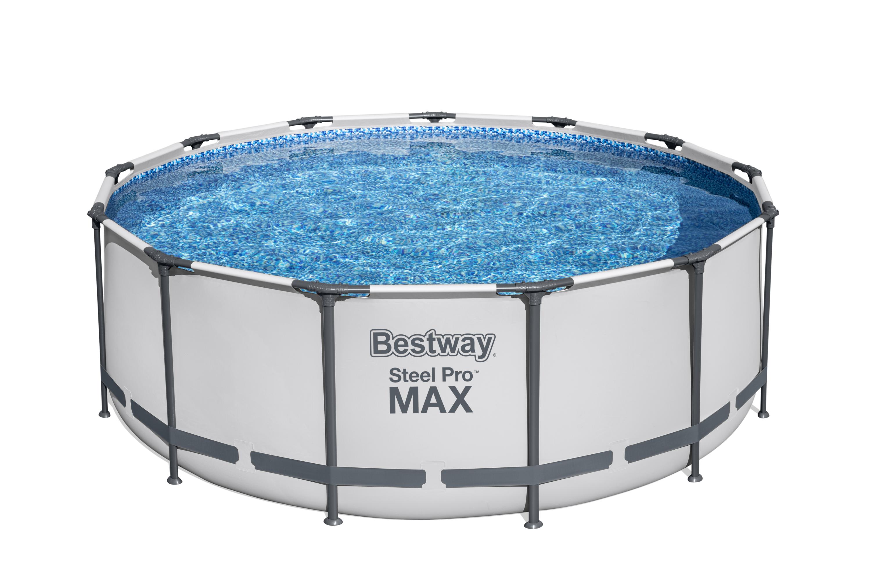 Bestway&reg; Steel Pro MAX&trade; Frame Pool Komplett-Set mit Filterpumpe &Oslash; 396 x 122 cm, lichtgrau, rund 