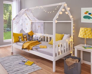 Inter Link Kinderbett Funky Hausbett 90 x 200 cm Kiefer Massivholz Weiss 