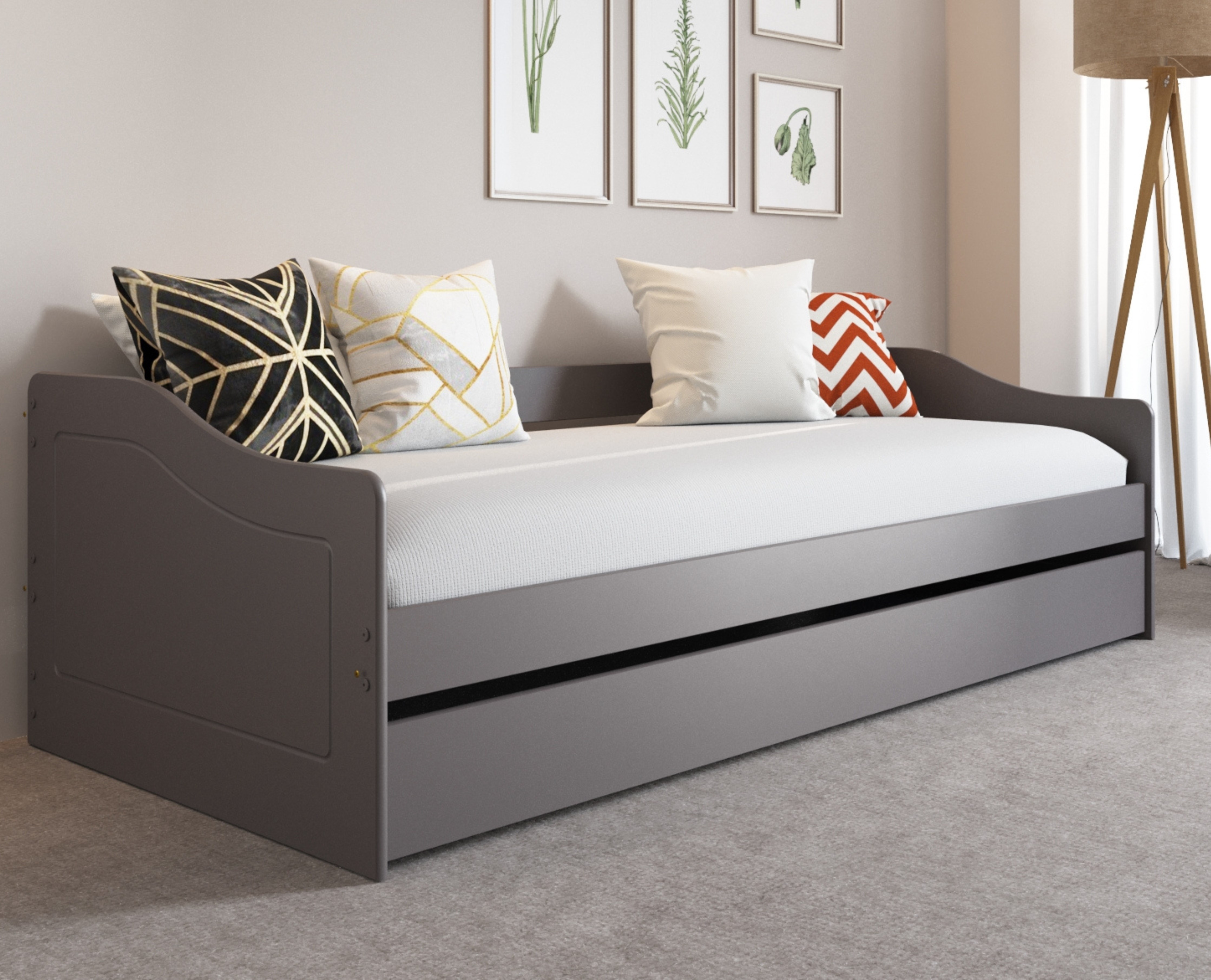 Inter Link Funktionsbett Kinderbett Leonie 90x200 cm inkl. Lattenrost und Ausziehbett - versch. Ausf&uuml;hrungen - Grau 