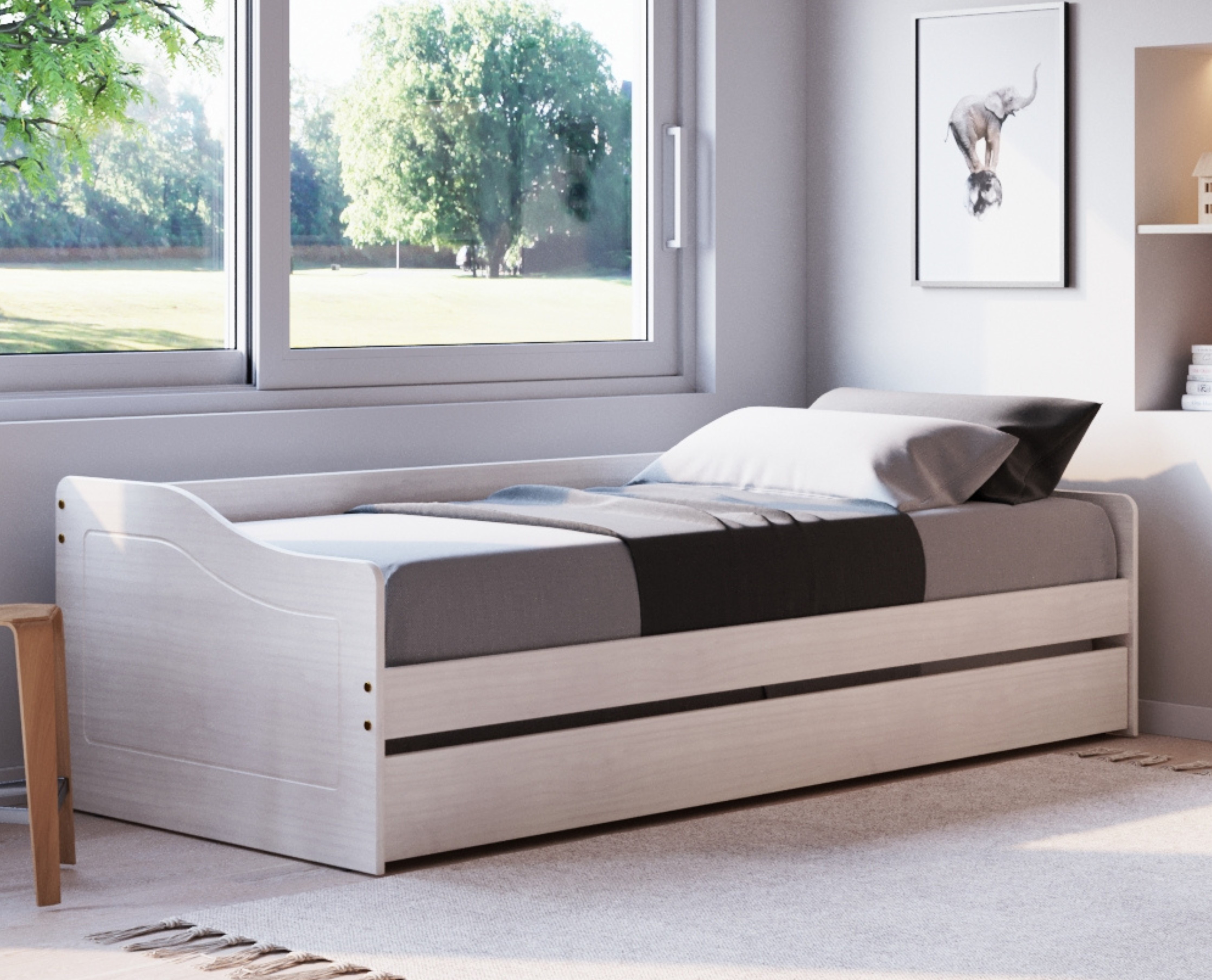 Inter Link Funktionsbett Kinderbett Leonie 90x200 cm inkl. Lattenrost und Ausziehbett - versch. Ausf&uuml;hrungen - Weiss 