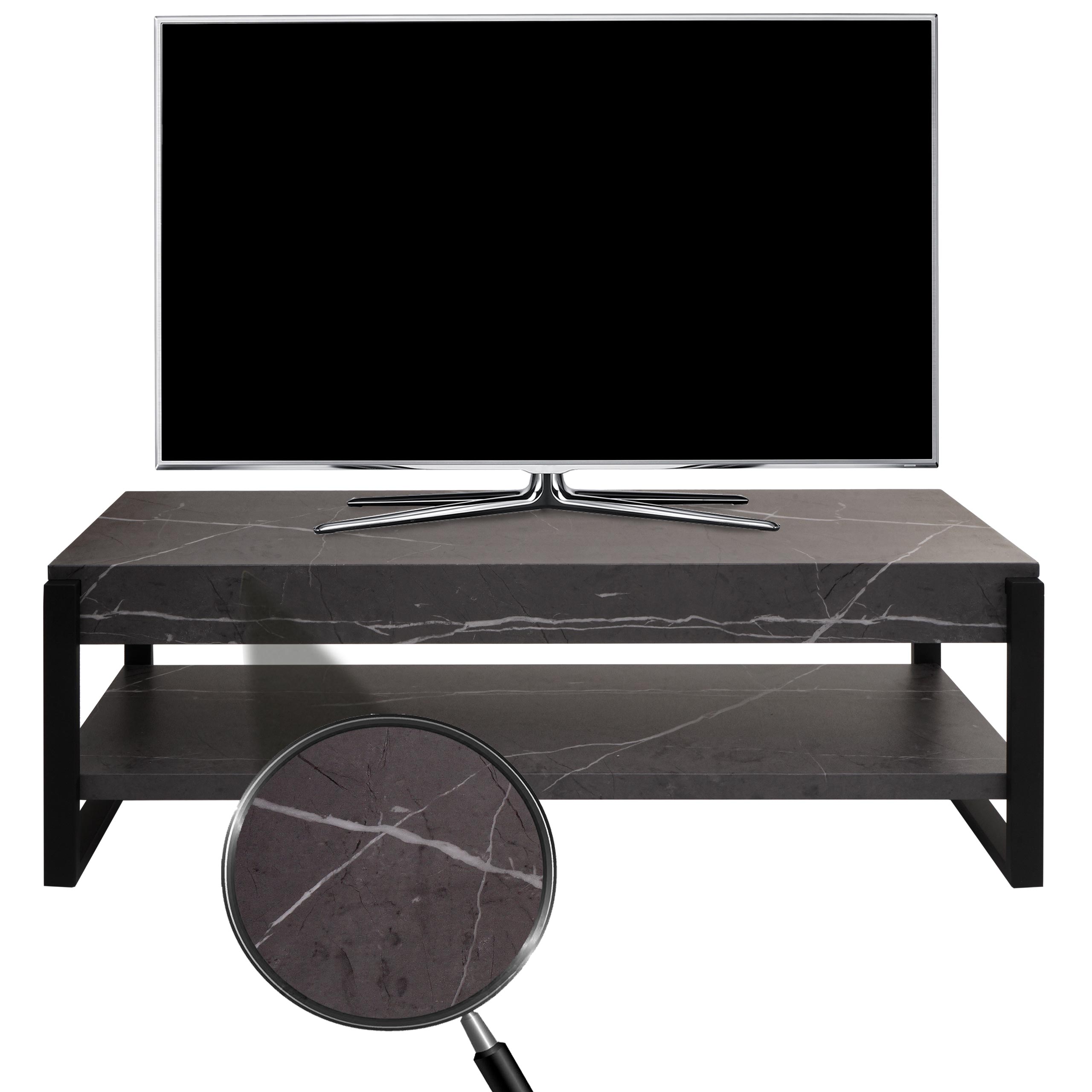 TV-Rack MCW-L53, Fernsehtisch Lowboard TV-Tisch, Metall 42x120x44cm ~ Marmor-Optik grau 