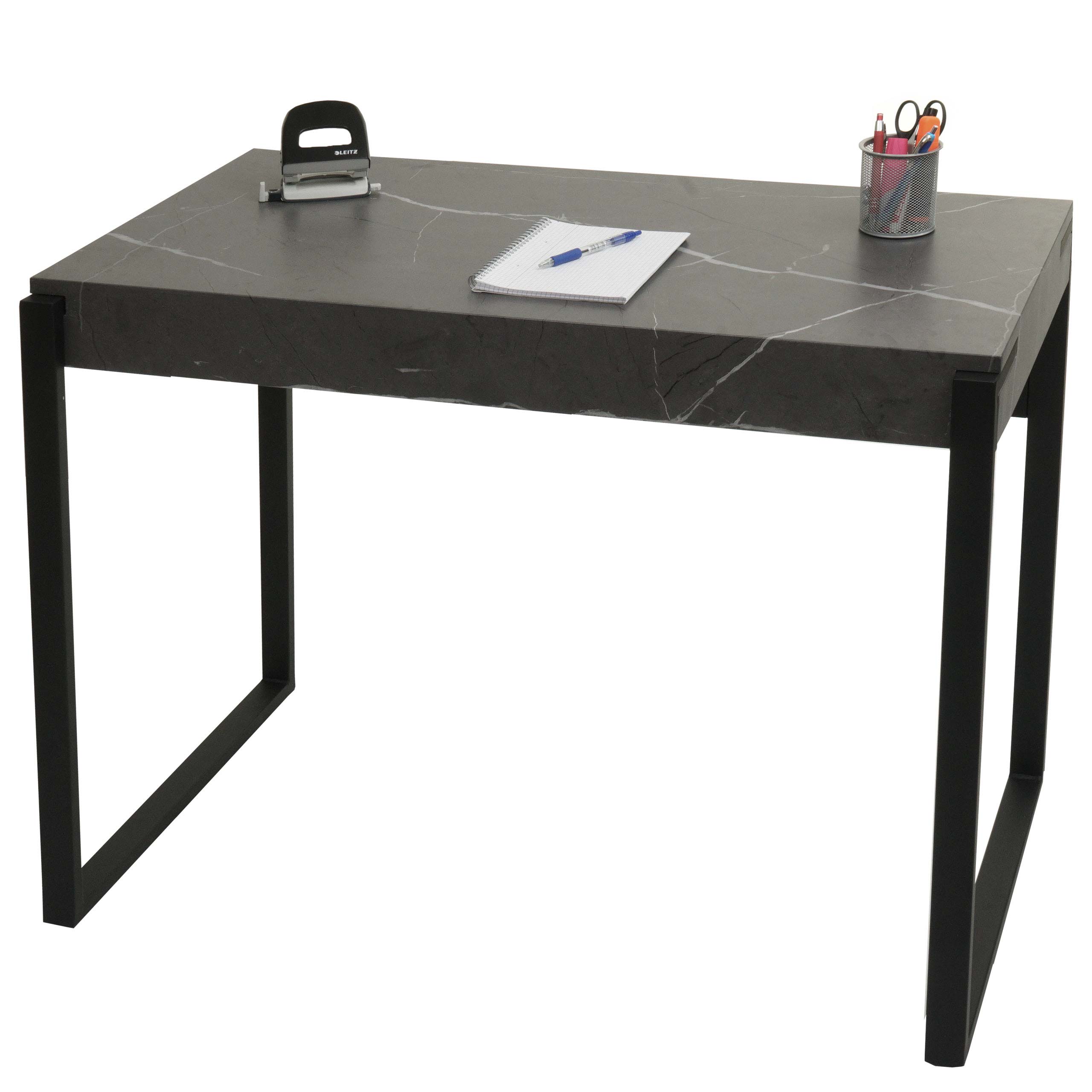 Schreibtisch MCW-L53, B&uuml;rotisch Computertisch Arbeitstisch, Metall 100x54cm ~ Marmor-Optik grau 