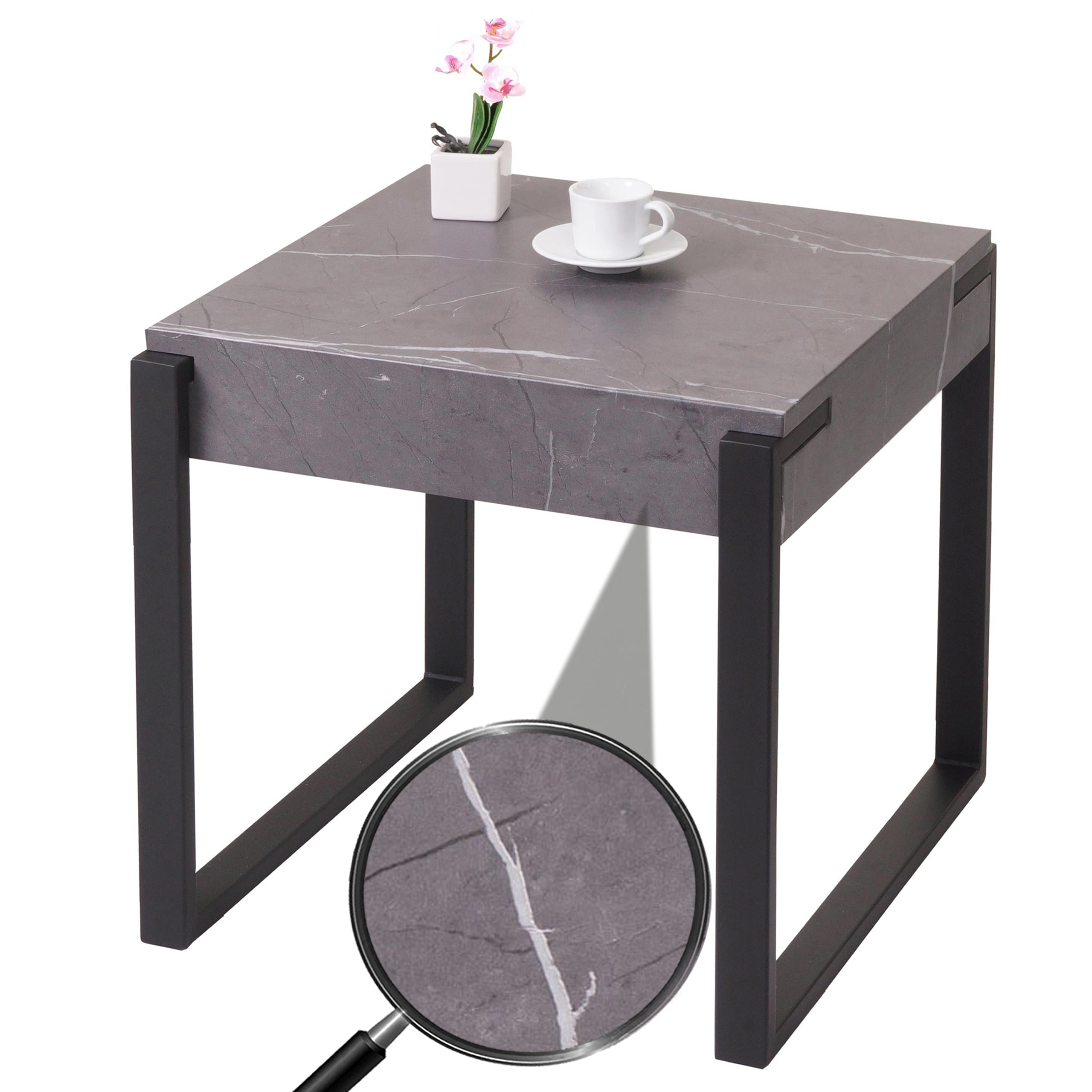 Beistelltisch MCW-L53, Kaffeetisch Nachttisch Loungetisch Couchtisch, Metall 51x50x54cm ~ Marmor-Optik grau 