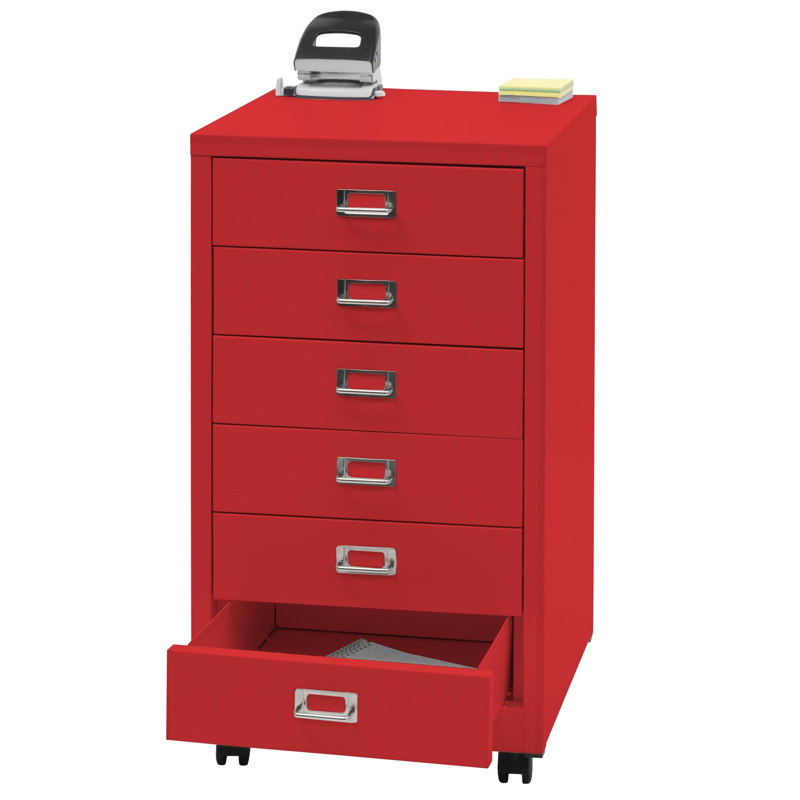 Rollcontainer MCW-L49, Schubladenschrank Stahlschrank Aktenschrank, Metall 75x40x41cm 6 Schubladen ~ rot 