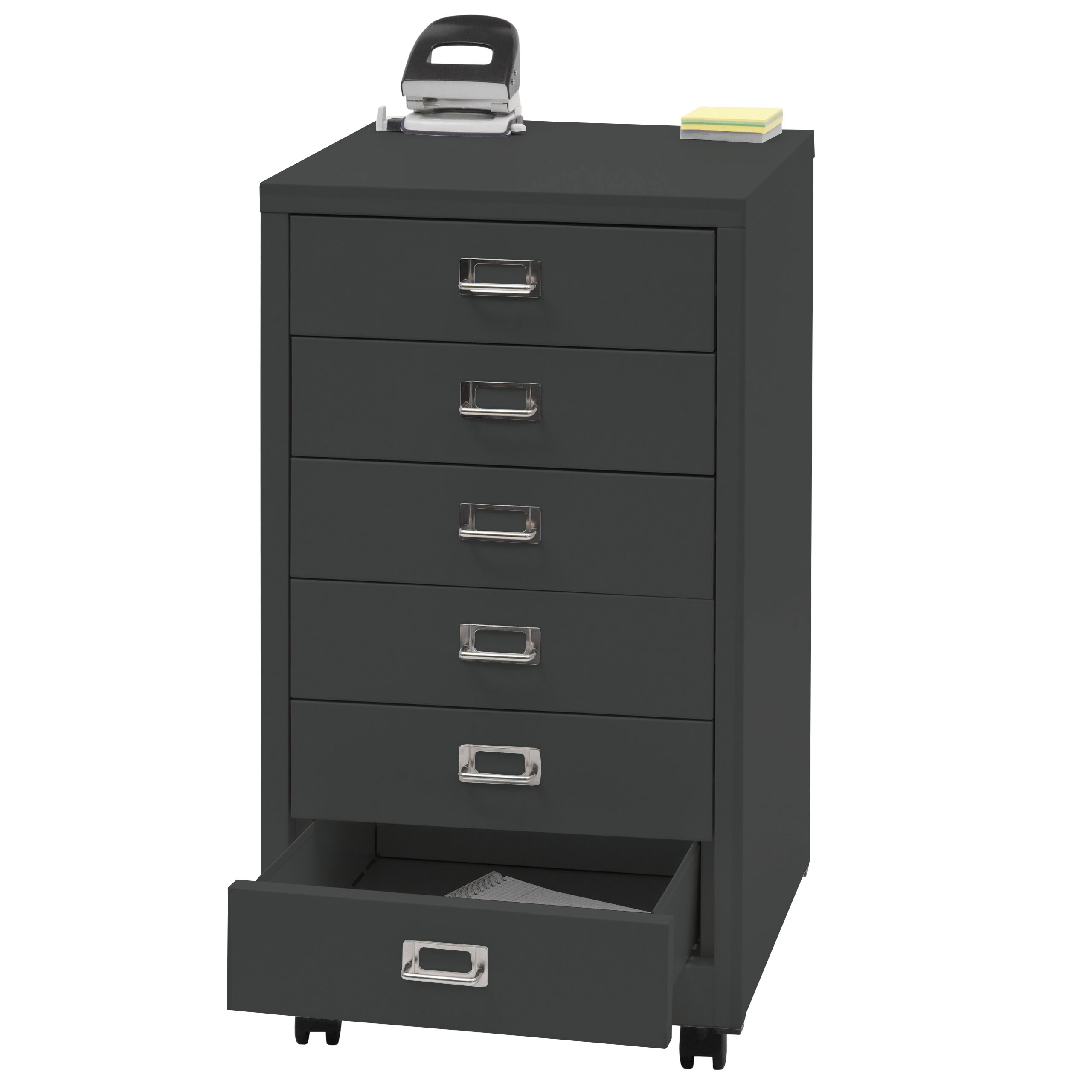 Rollcontainer MCW-L49, Schubladenschrank Stahlschrank Aktenschrank, Metall 75x40x41cm 6 Schubladen ~ dunkelgrau 