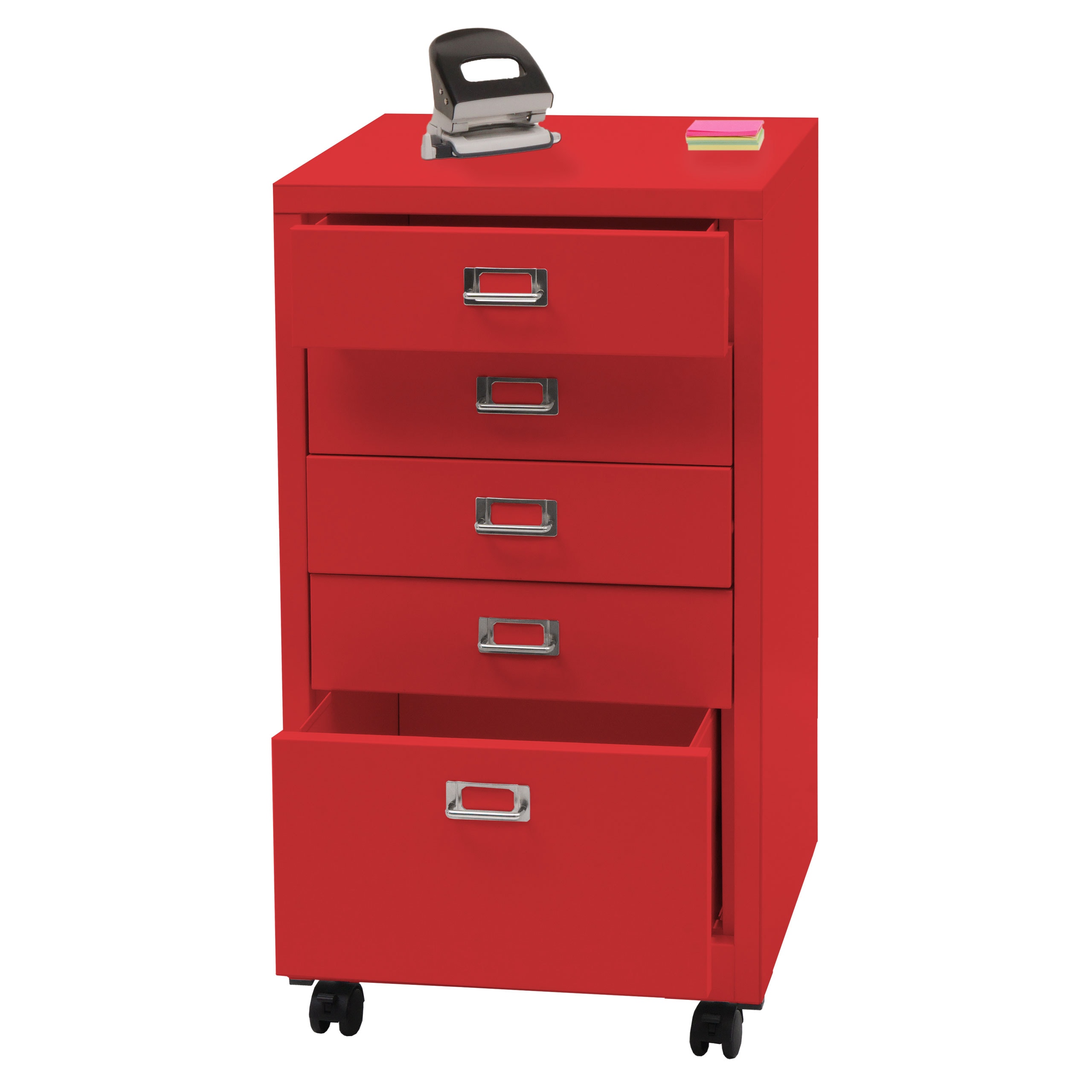 Rollcontainer MCW-L49, Schubladenschrank Stahlschrank Aktenschrank, Metall 75x40x41cm 5 Schubladen ~ rot 