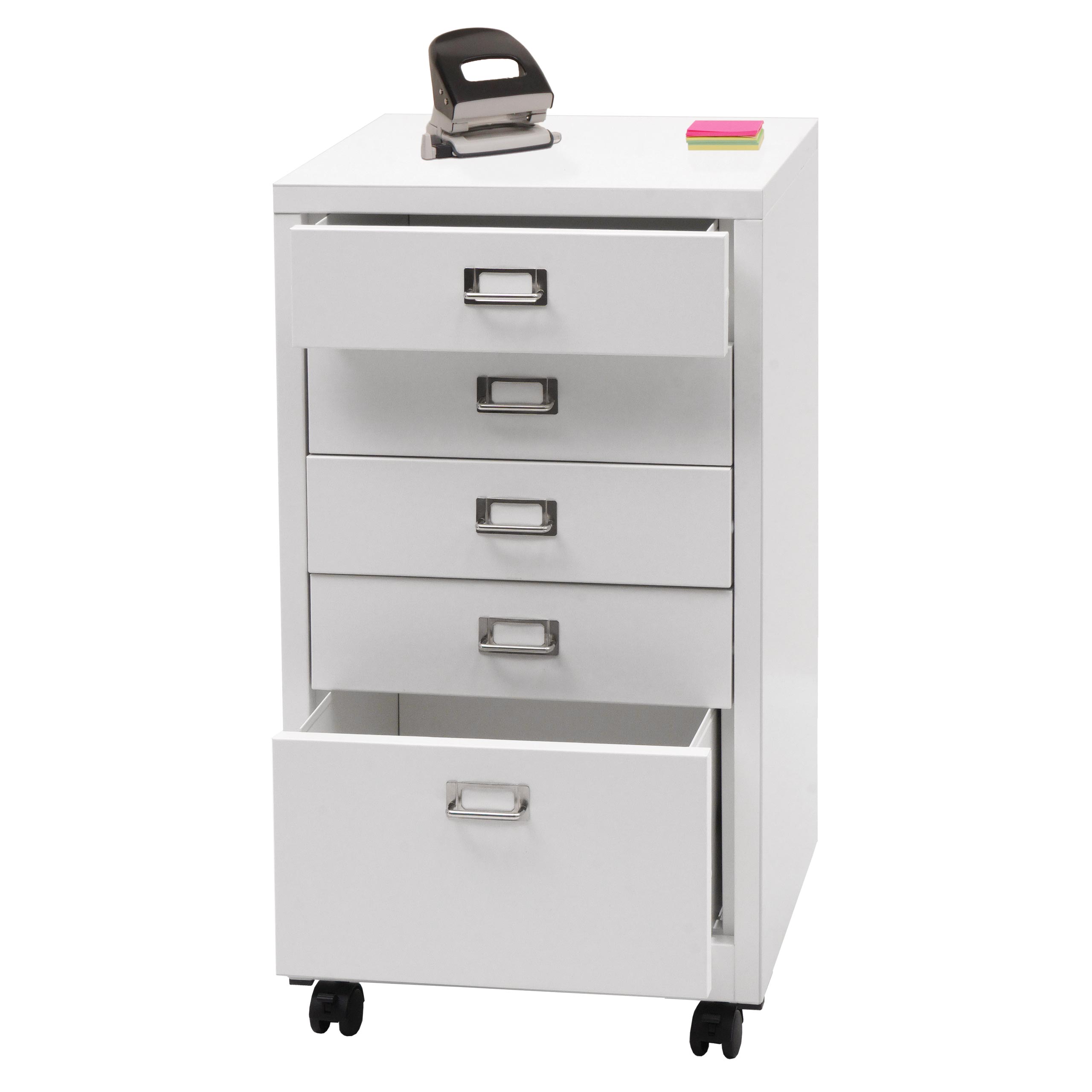 Rollcontainer MCW-L49, Schubladenschrank Stahlschrank Aktenschrank, Metall 75x40x41cm 5 Schubladen ~ wei&szlig; 