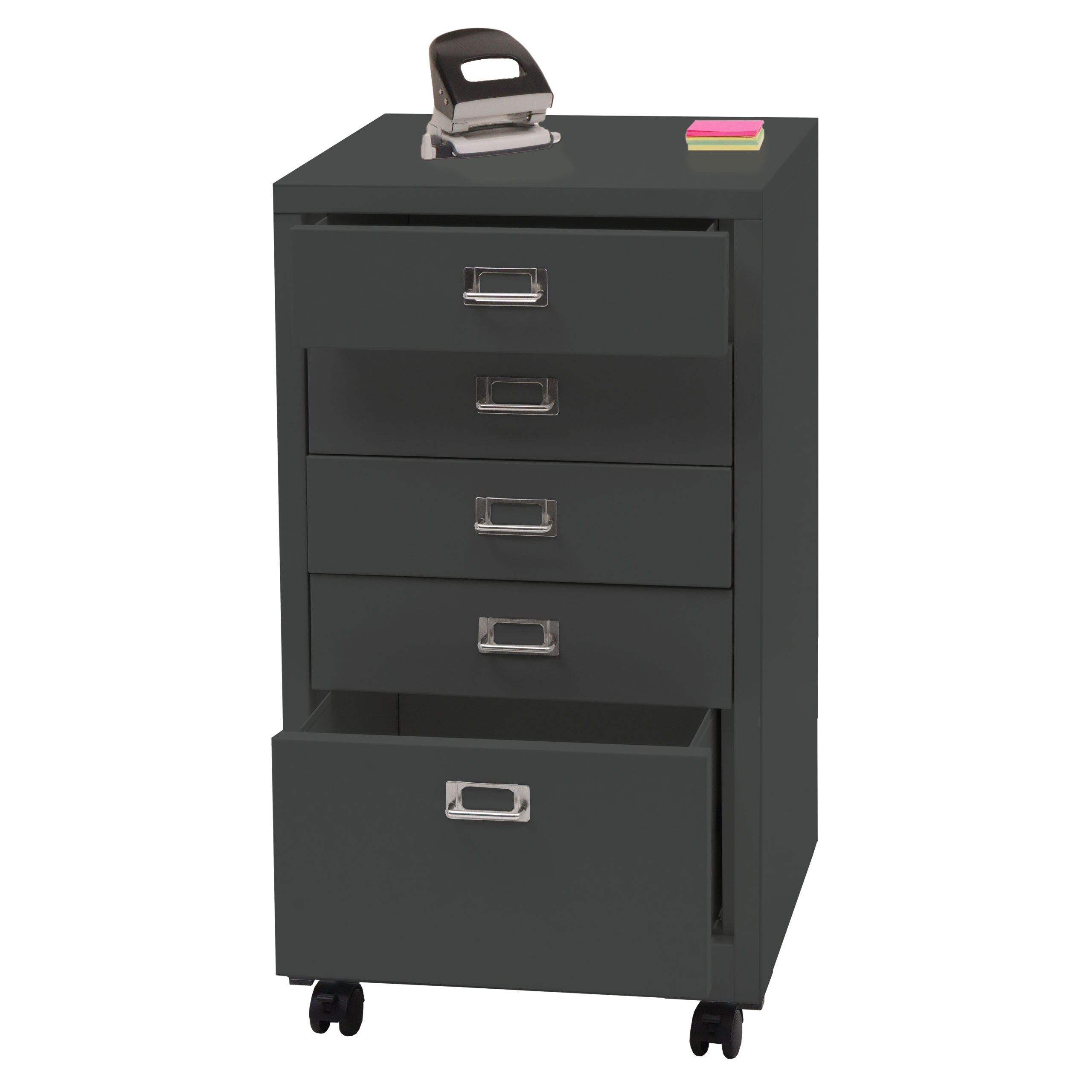 Rollcontainer MCW-L49, Schubladenschrank Stahlschrank Aktenschrank, Metall 75x40x41cm 5 Schubladen ~ dunkelgrau 