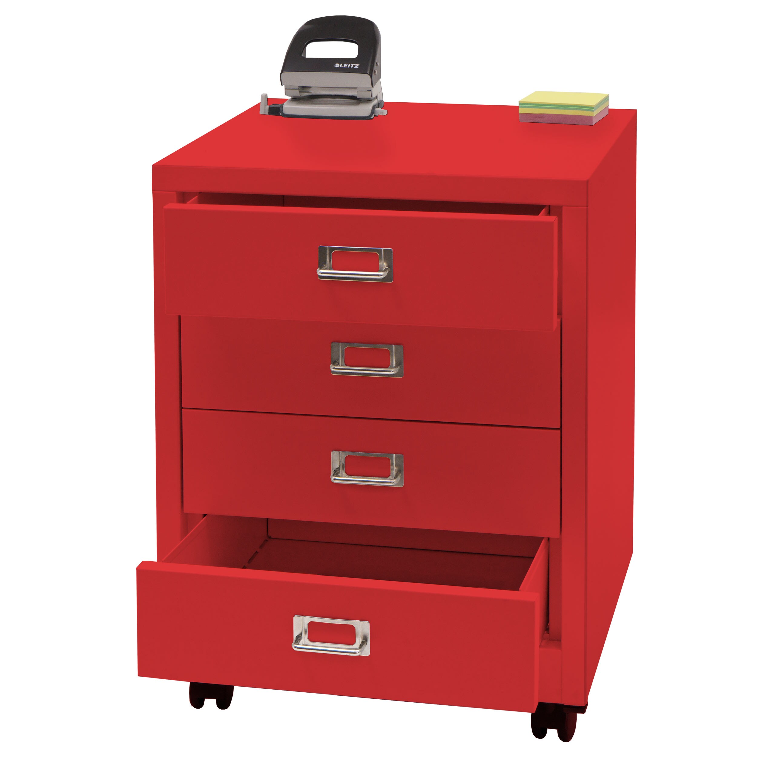 Rollcontainer MCW-L49, Schubladenschrank Stahlschrank Aktenschrank, Metall 55x40x41cm 4 Schubladen ~ rot 