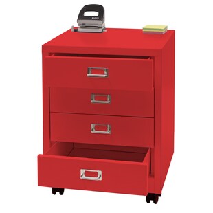 Rollcontainer MCW-L49, Schubladenschrank Stahlschrank Aktenschrank, Metall 55x40x41cm 4 Schubladen ~ rot 