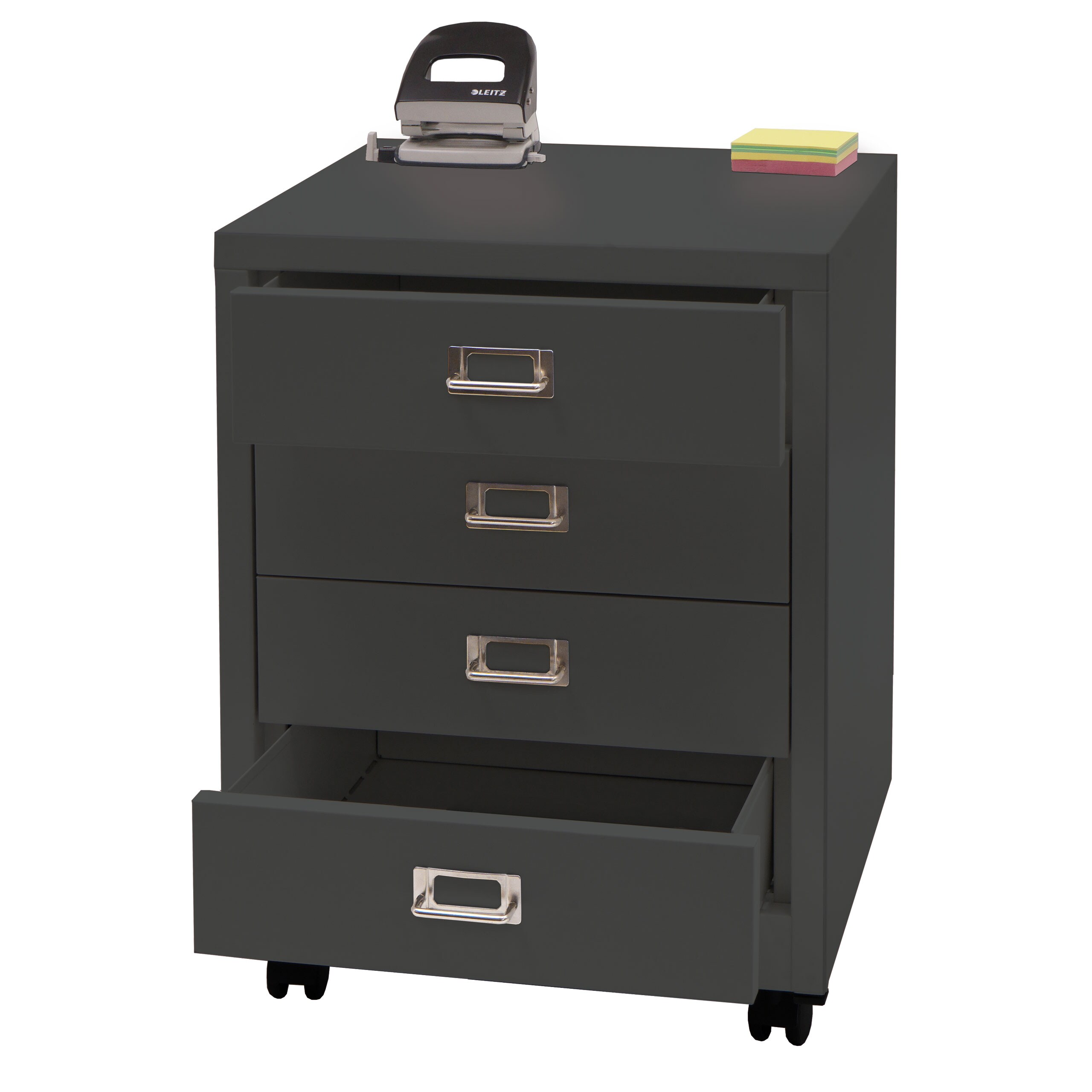 Rollcontainer MCW-L49, Schubladenschrank Stahlschrank Aktenschrank, Metall 55x40x41cm 4 Schubladen ~ dunkelgrau 