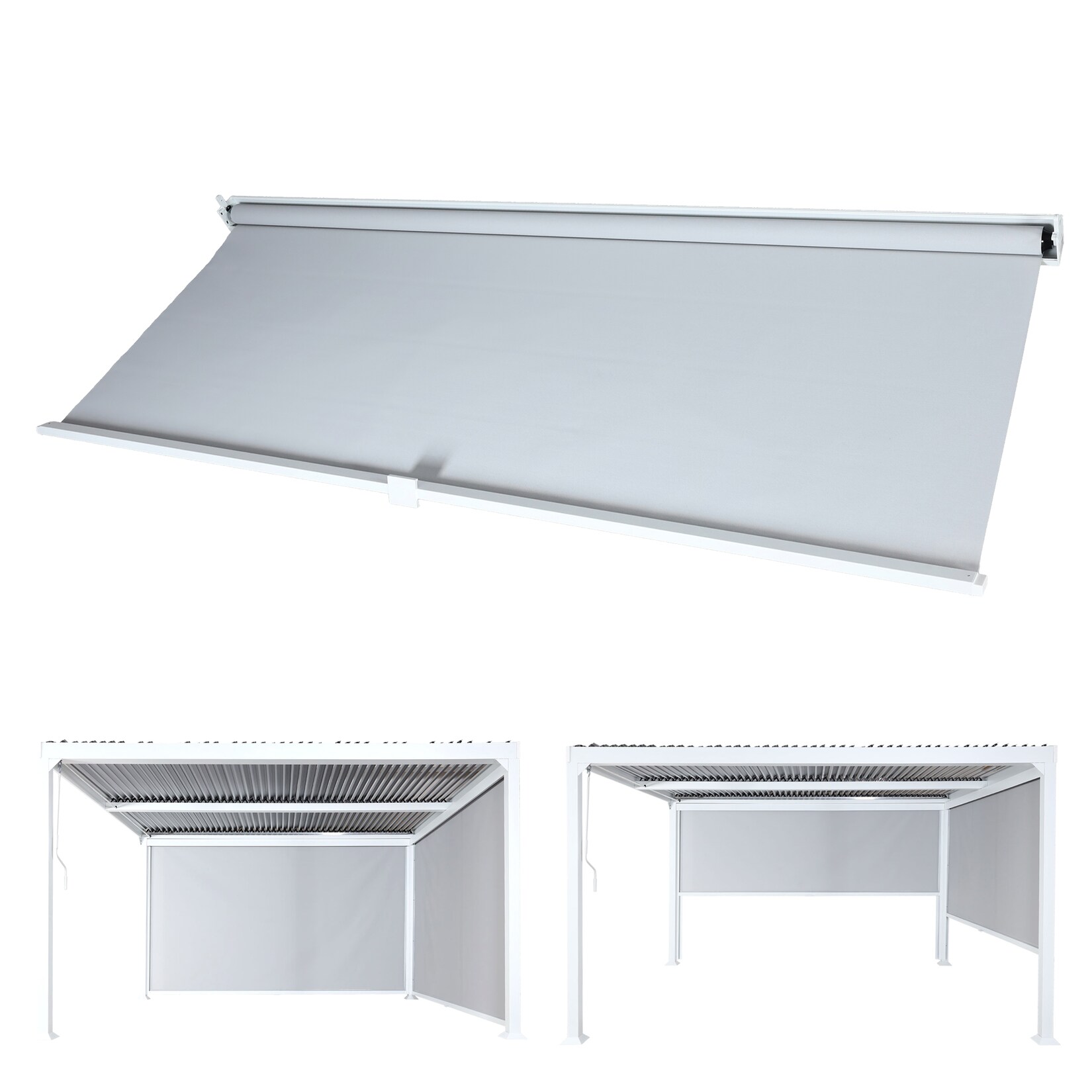 Seitenwand für Pergola -L41, Pavillon Rollo Ersatzseitenwand, Stoff/Textil 3x3,7m ~ weiß