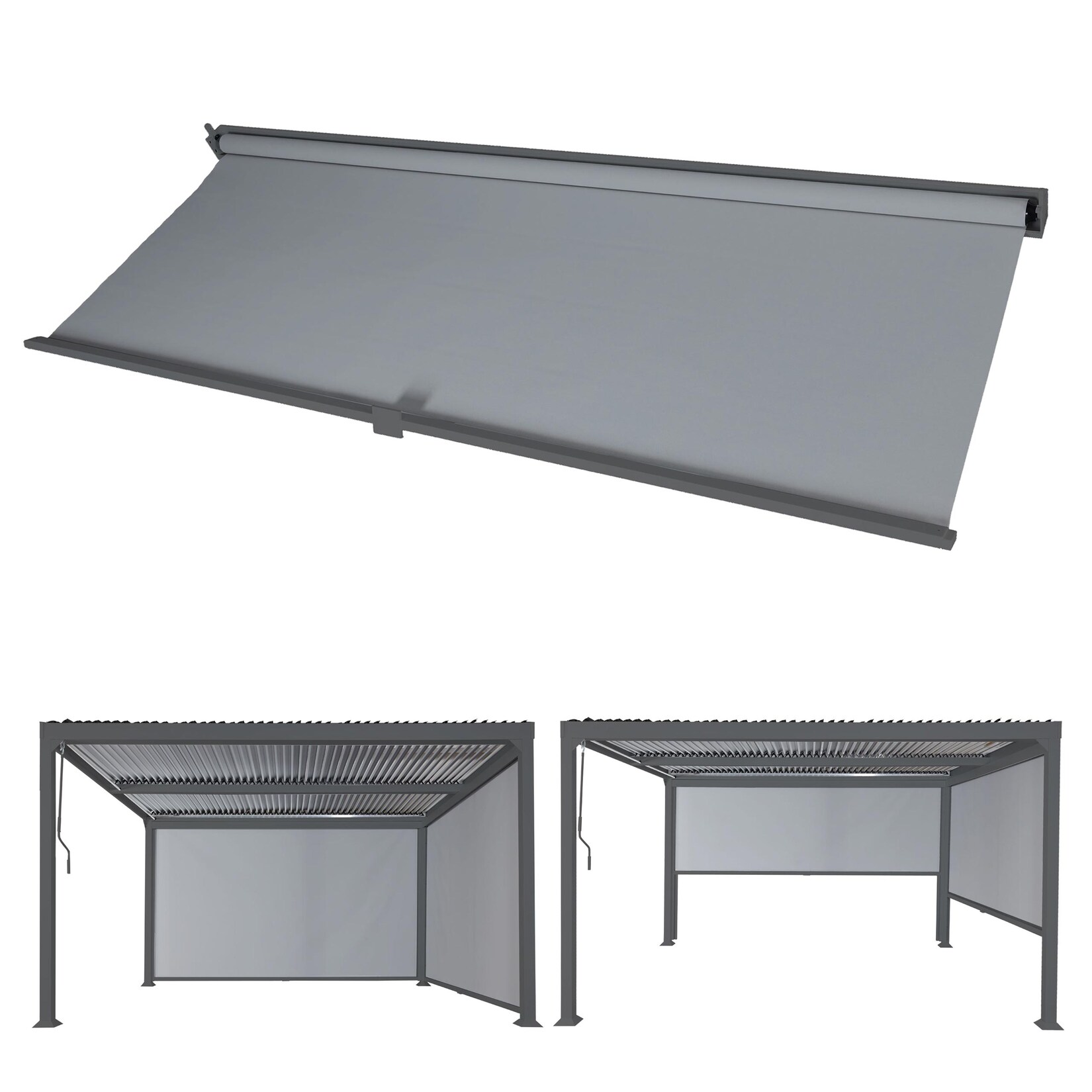 Seitenwand für Pergola -L41, Pavillon Rollo Ersatzseitenwand, Stoff/Textil 3x3,7m ~ anthrazit