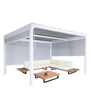 Alu Pergola MCW-L41 mit 3x Seitenwand, Lamellen-Pavillon, stabiles 8cm-Metall-Gestell 3x3,7m ~ weiß 