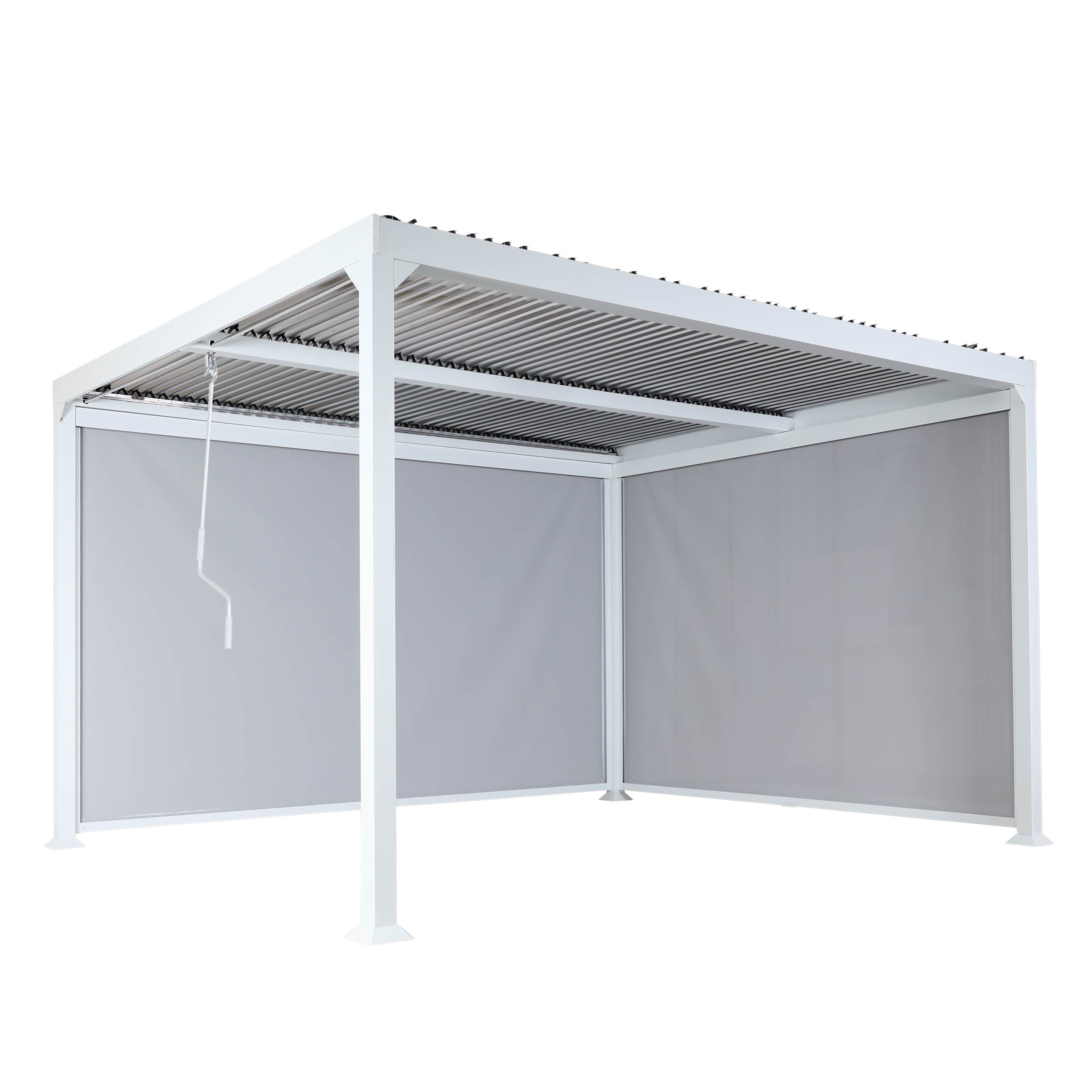 Alu Pergola MCW-L41 mit 2x Seitenwand, Lamellen-Pavillon, stabiles 8cm-Metall-Gestell 3x3,7m ~ wei&szlig; 