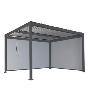 Alu Pergola MCW-L41 mit 2x Seitenwand, Lamellen-Pavillon, stabiles 8cm-Metall-Gestell 3x3,7m ~ anthrazit 
